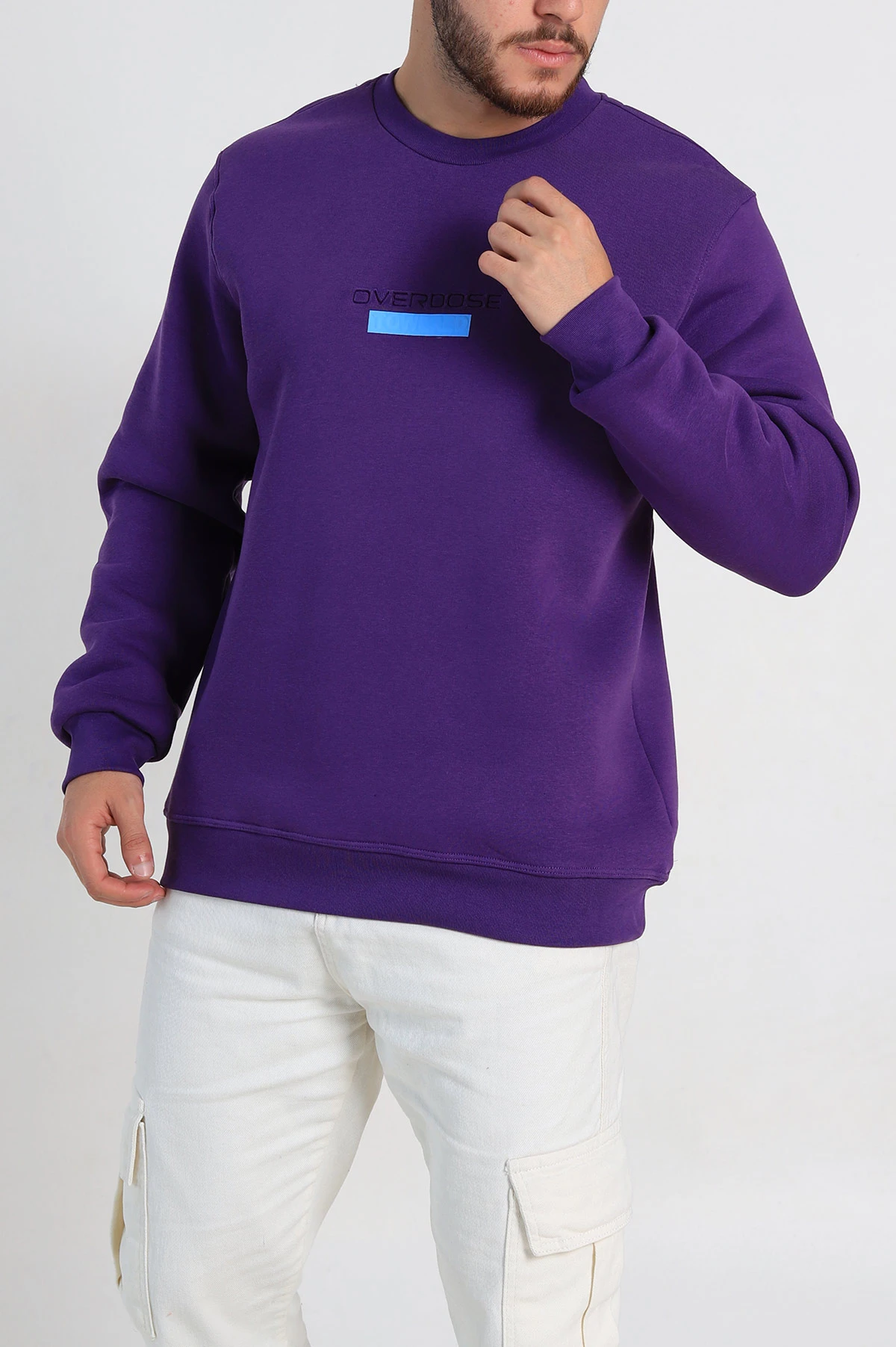 Mor Relaxed Fit Üç İp Şardonlu Yazı Detaylı Erkek Sweatshirt 310486