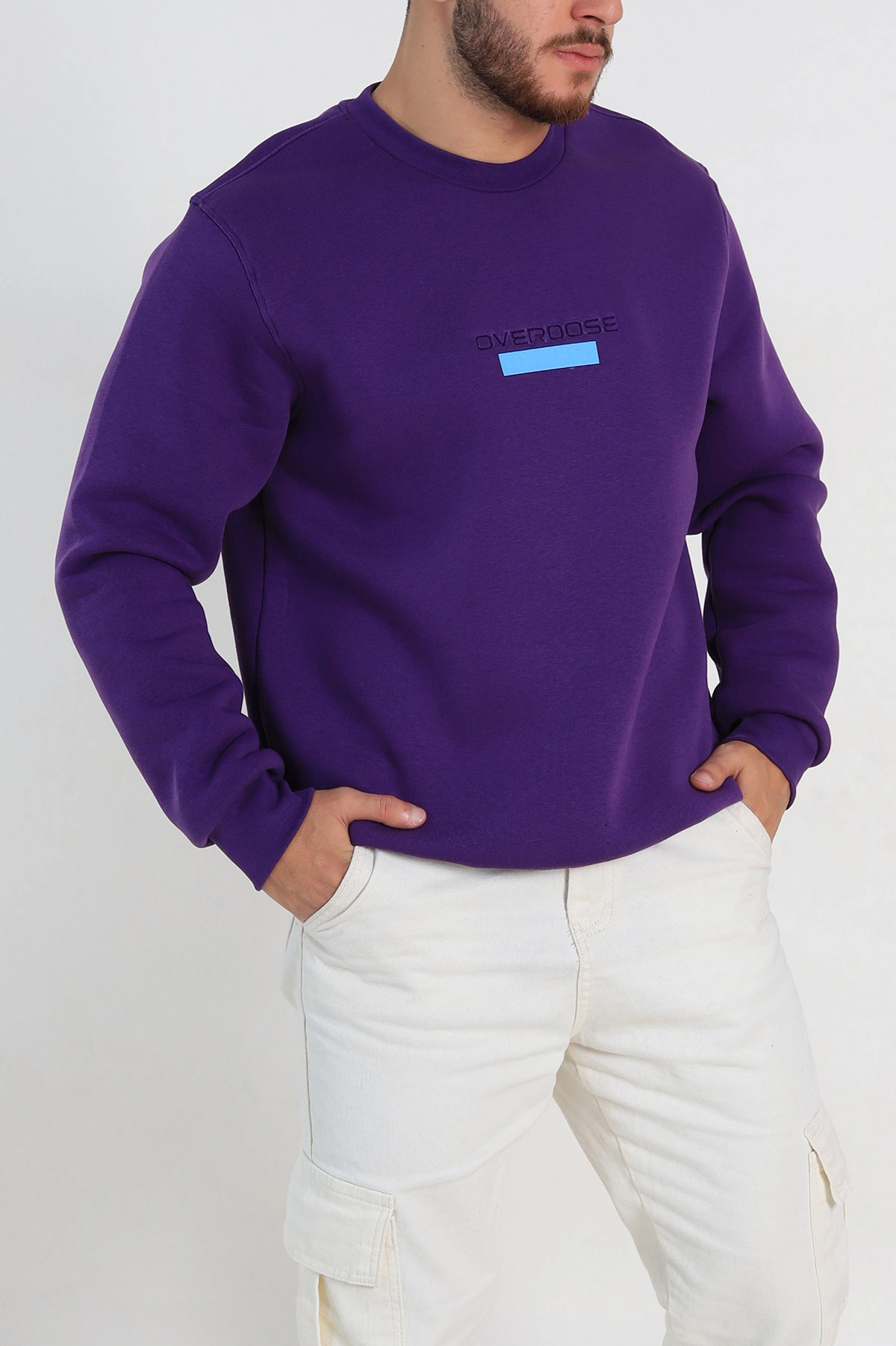 Mor Relaxed Fit Üç İp Şardonlu Yazı Detaylı Erkek Sweatshirt 310486