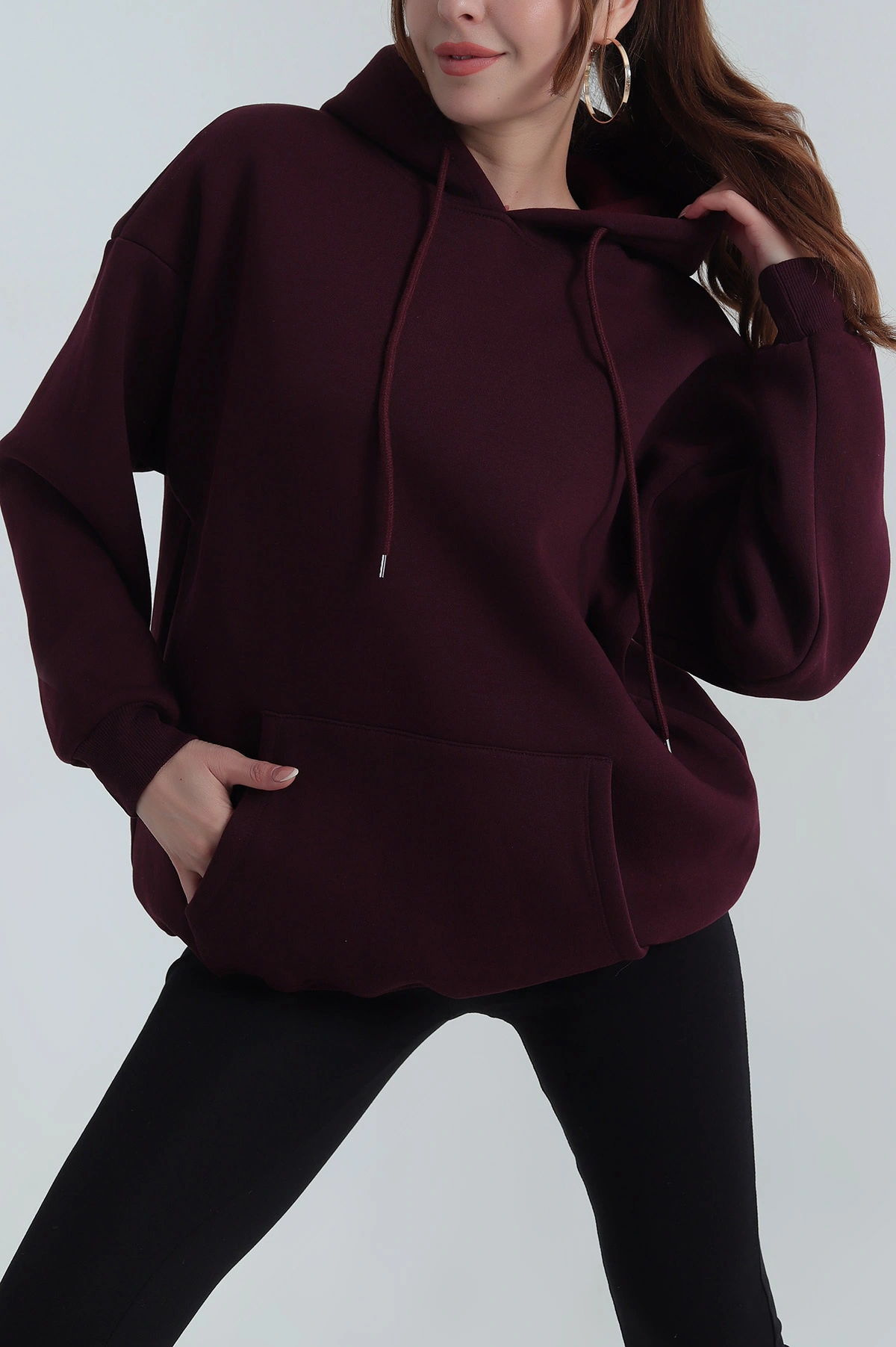 Mor Şardonlu Kadın Fermuarsız Sweat 400552