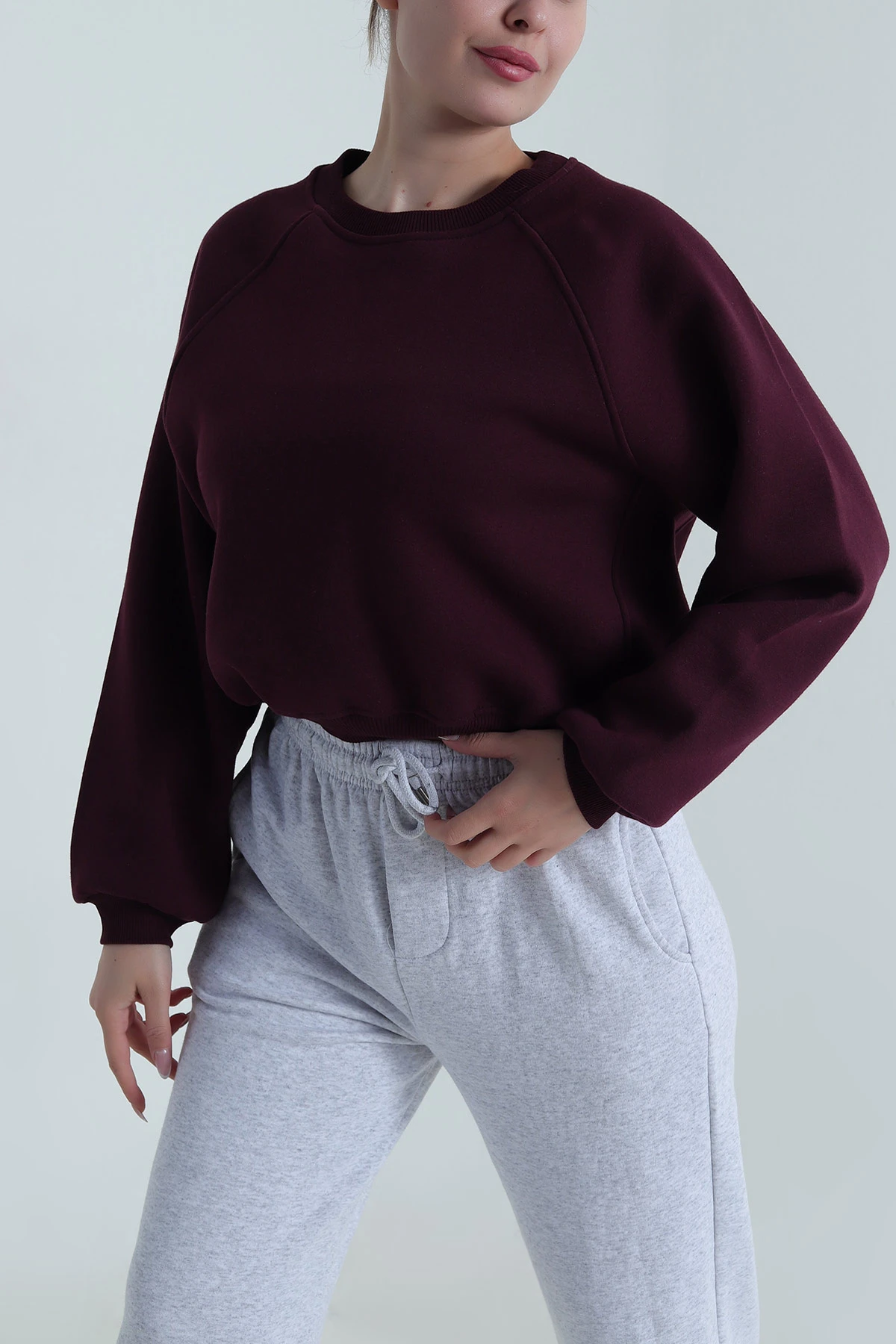 Mor Şardonlu Üç İp Kadın Sweat 487108