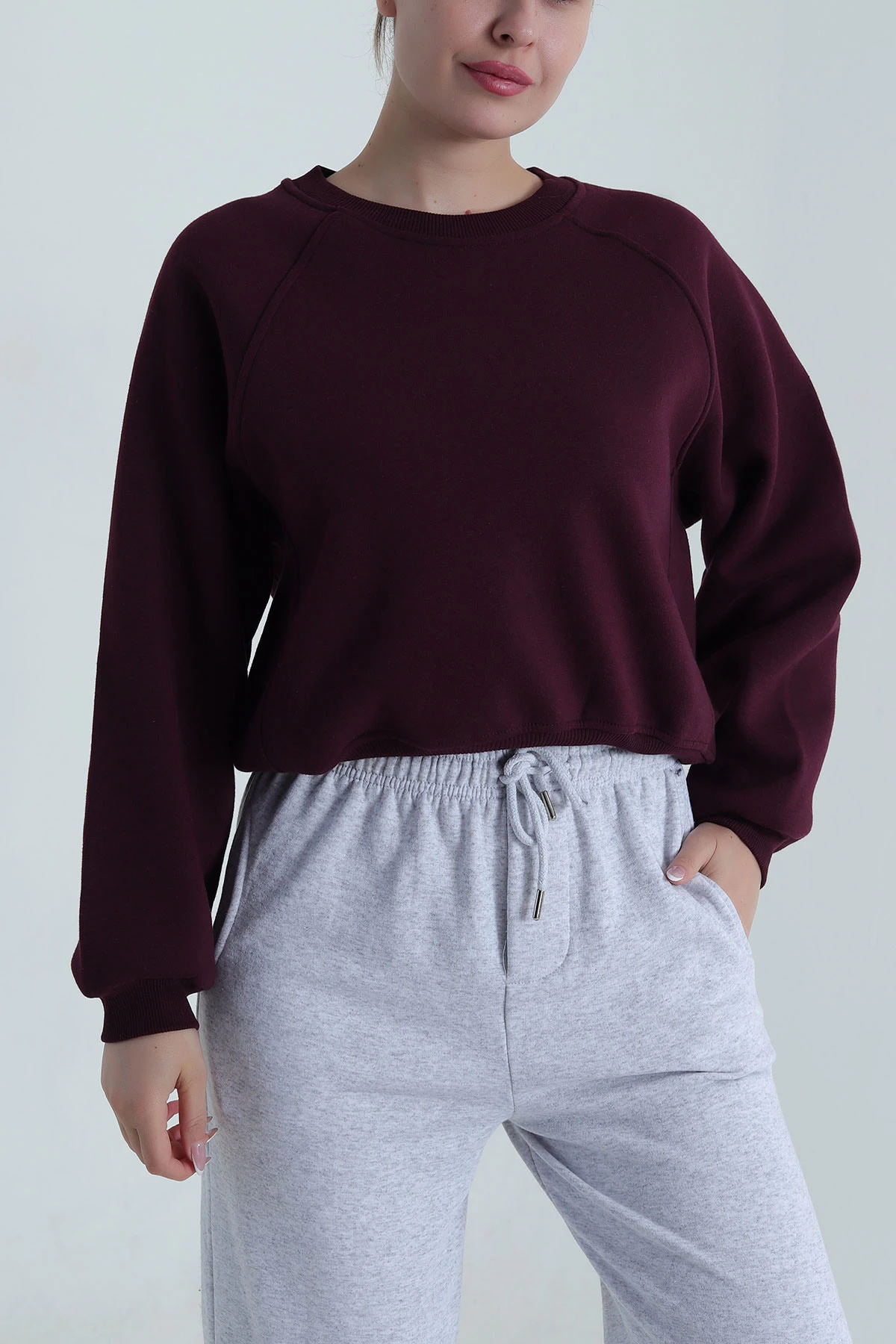 Mor Şardonlu Üç İp Kadın Sweat 487108