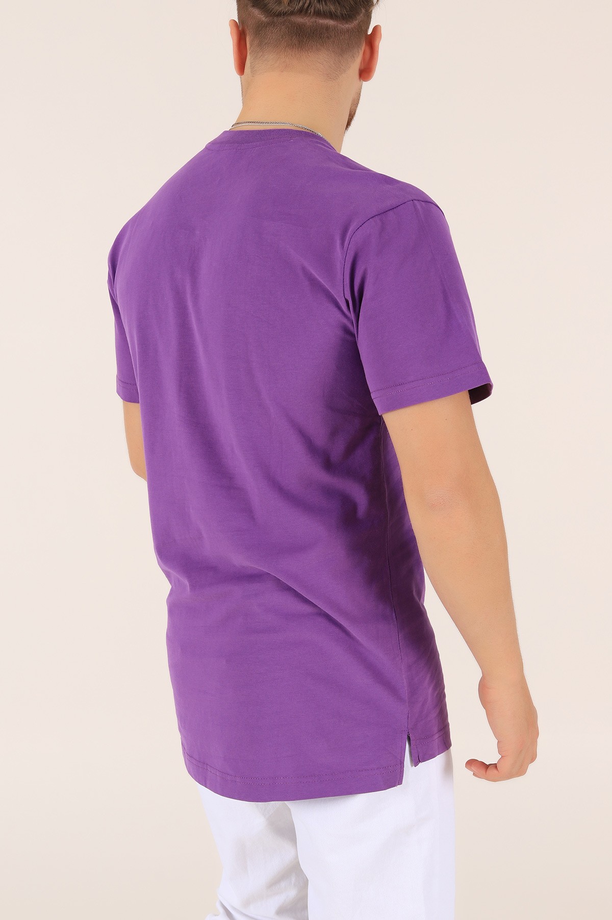 Mor Tek Cep Oversize Erkek Tişört 163380