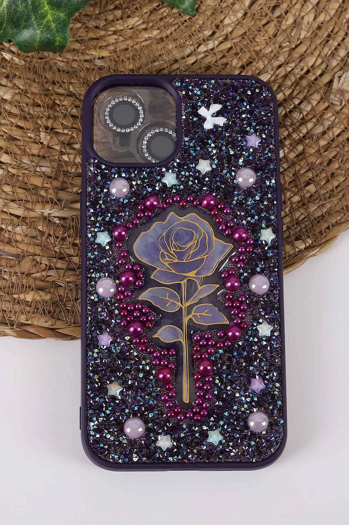 Mor TeknoCase İPhone 13 Uyumlu Afra Diamond Case Serisi Lens Hediyeli Premium Sert Silikon Telefon Kılıfı 430504