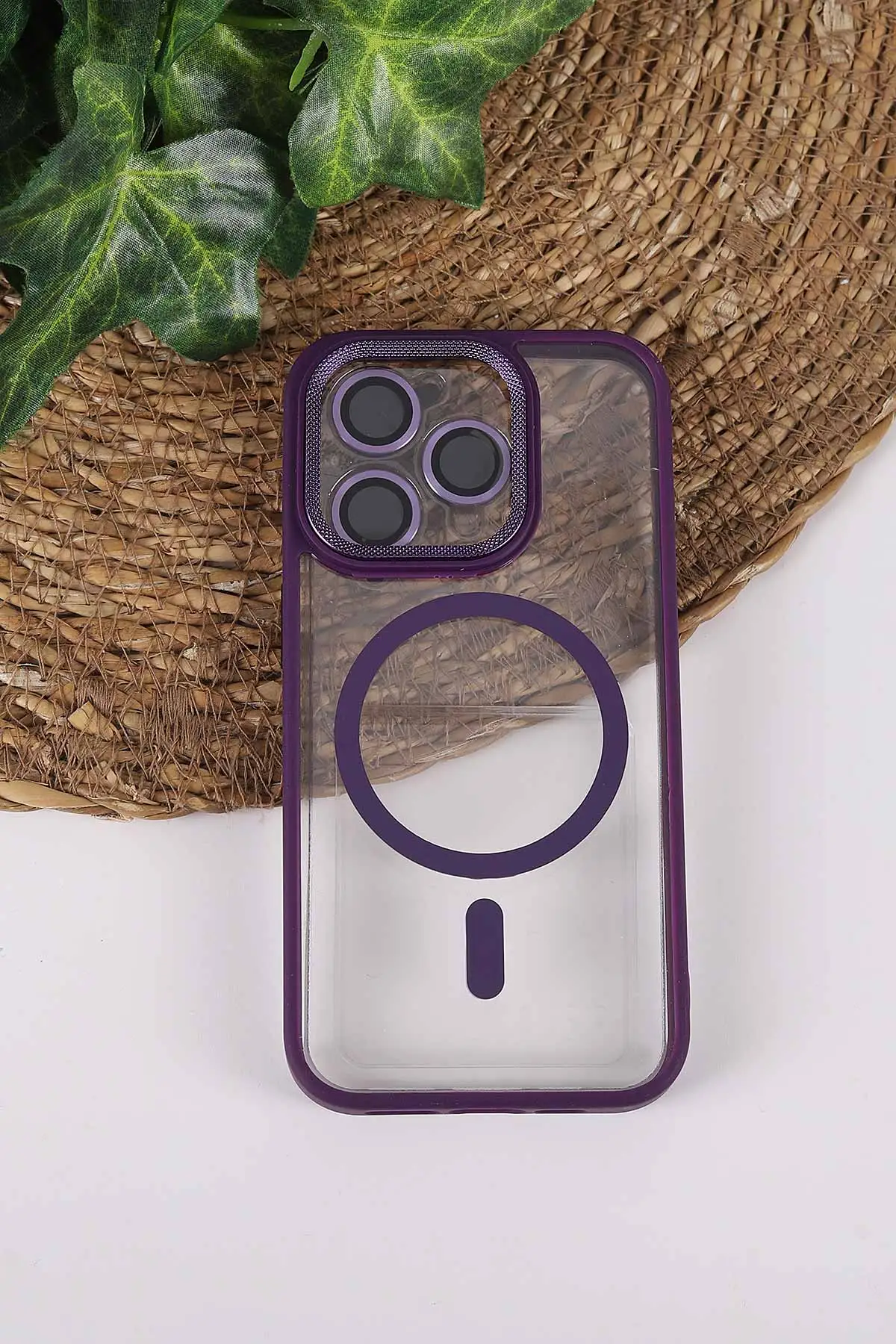 Mor TeknoCase İPhone 15 Pro Uyumlu Clear Lüx Case Serisi Lens Hediyeli Sert Silikon Telefon Kılıfı 430725