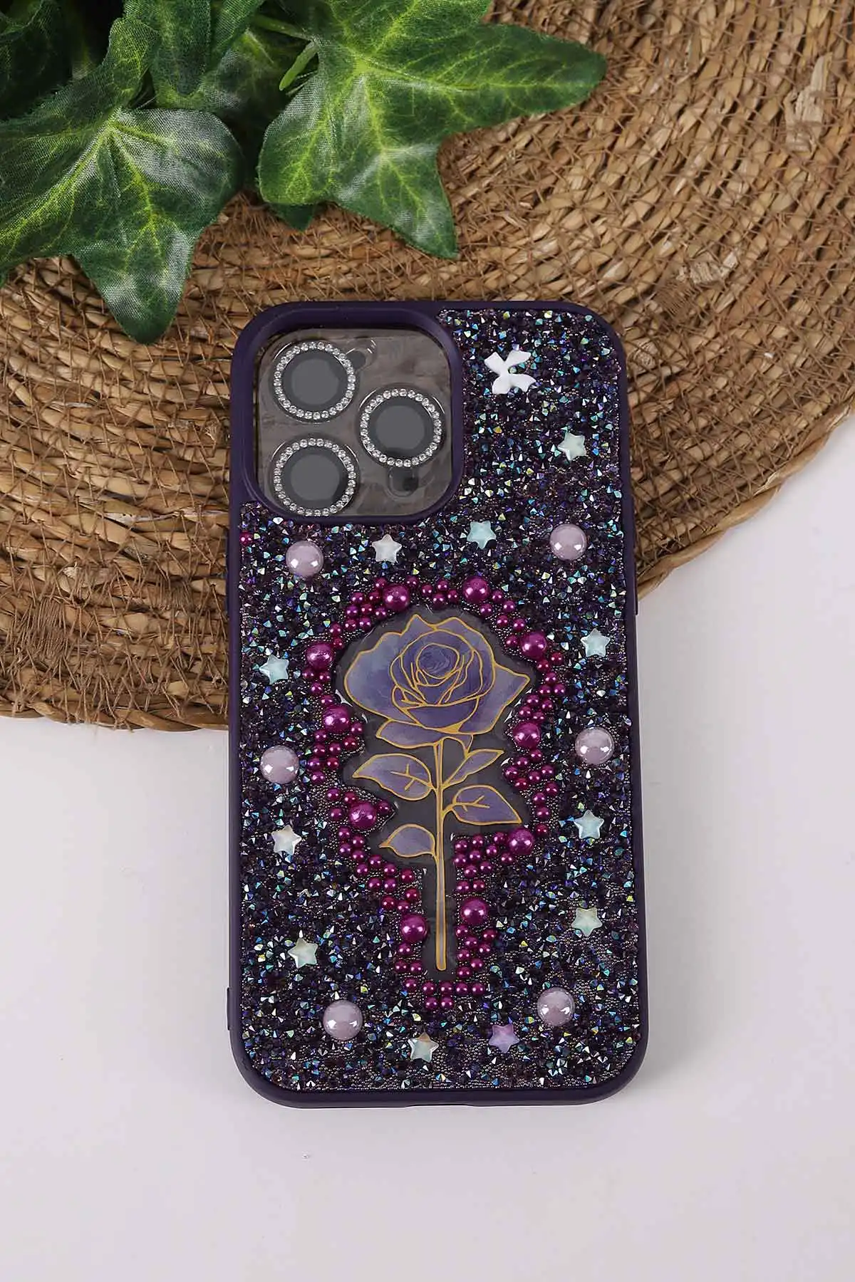 Mor TeknoCase İPhone 16 Pro Max Uyumlu Afra Diamond Case Serisi Lens Hediyeli Premium Sert Silikon Telefon Kılıfı 430551