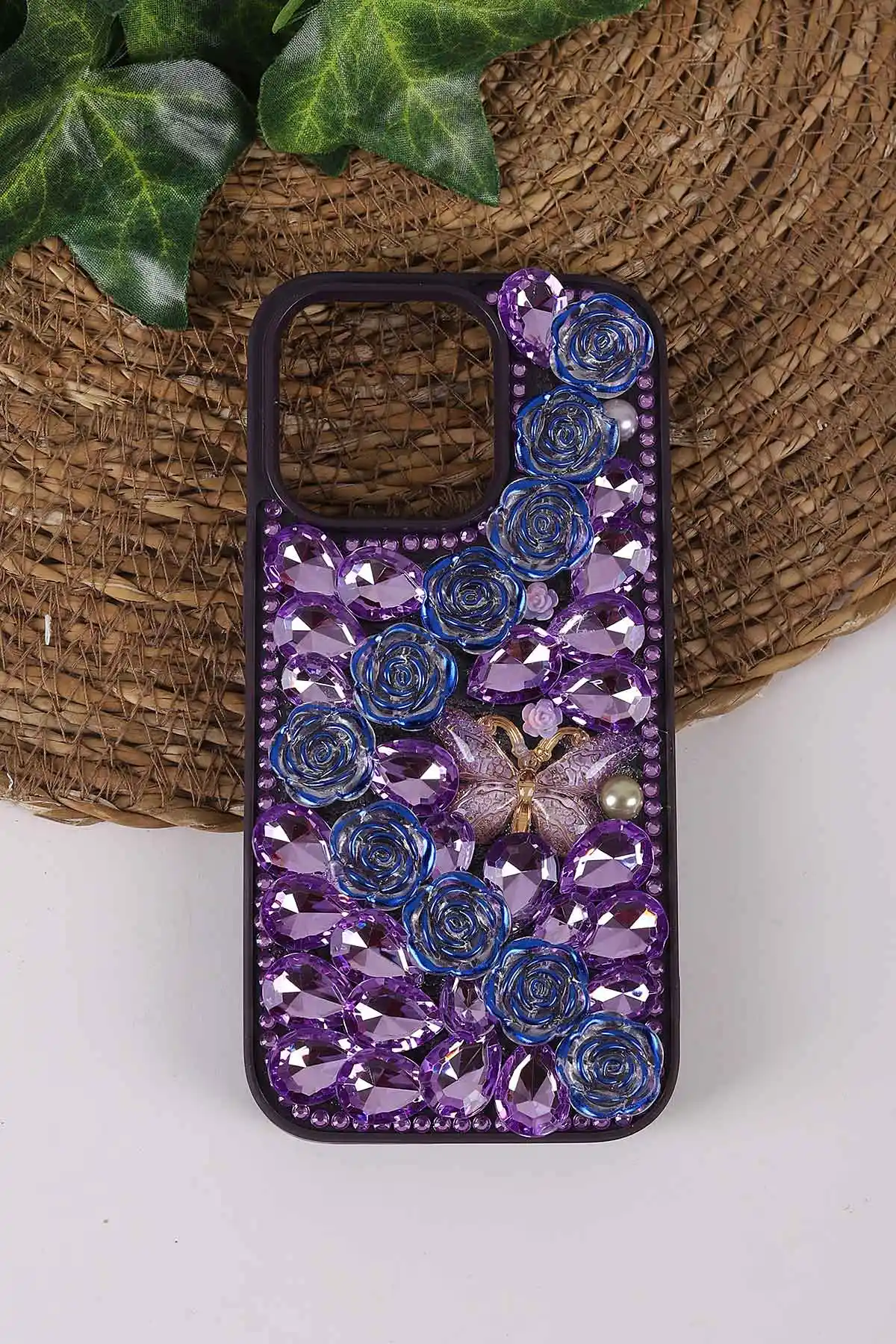 Mor TeknoCase İPhone 16 Pro Uyumlu Daisy Case Serisi Taşlı Vakumlu Sert Silikon Telefon Kılıfı 431091