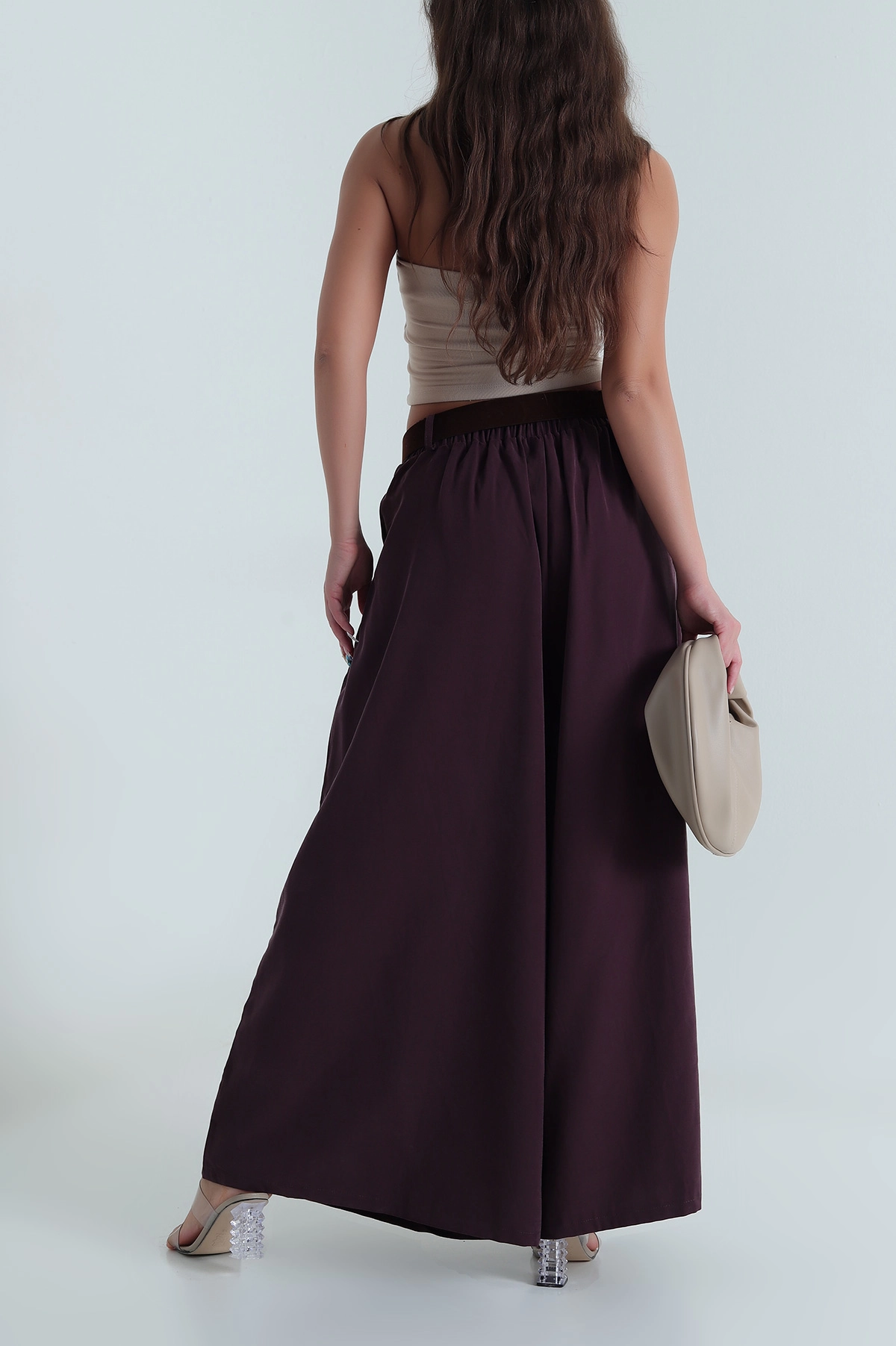 Mor Tencel Pileli Kadın Pantolon 483933