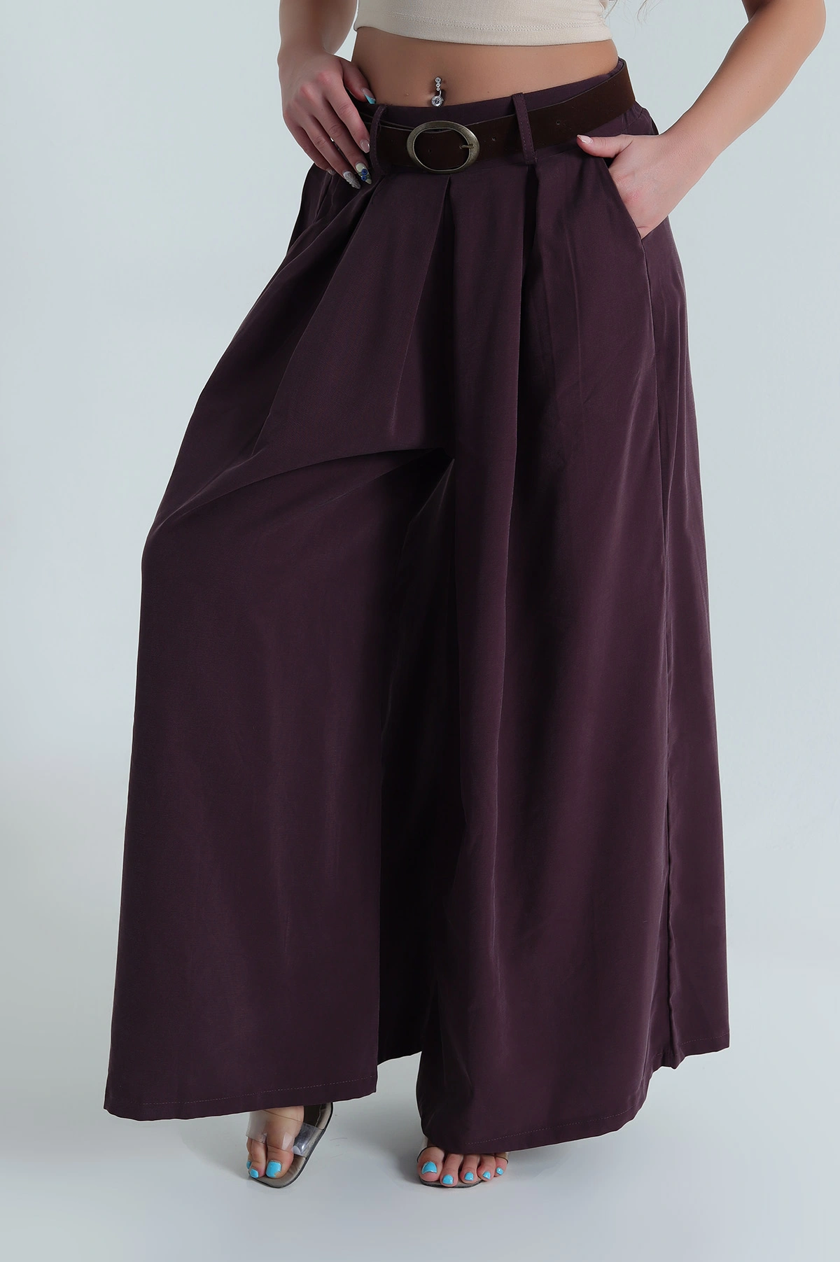 Mor Tencel Pileli Kadın Pantolon 483933