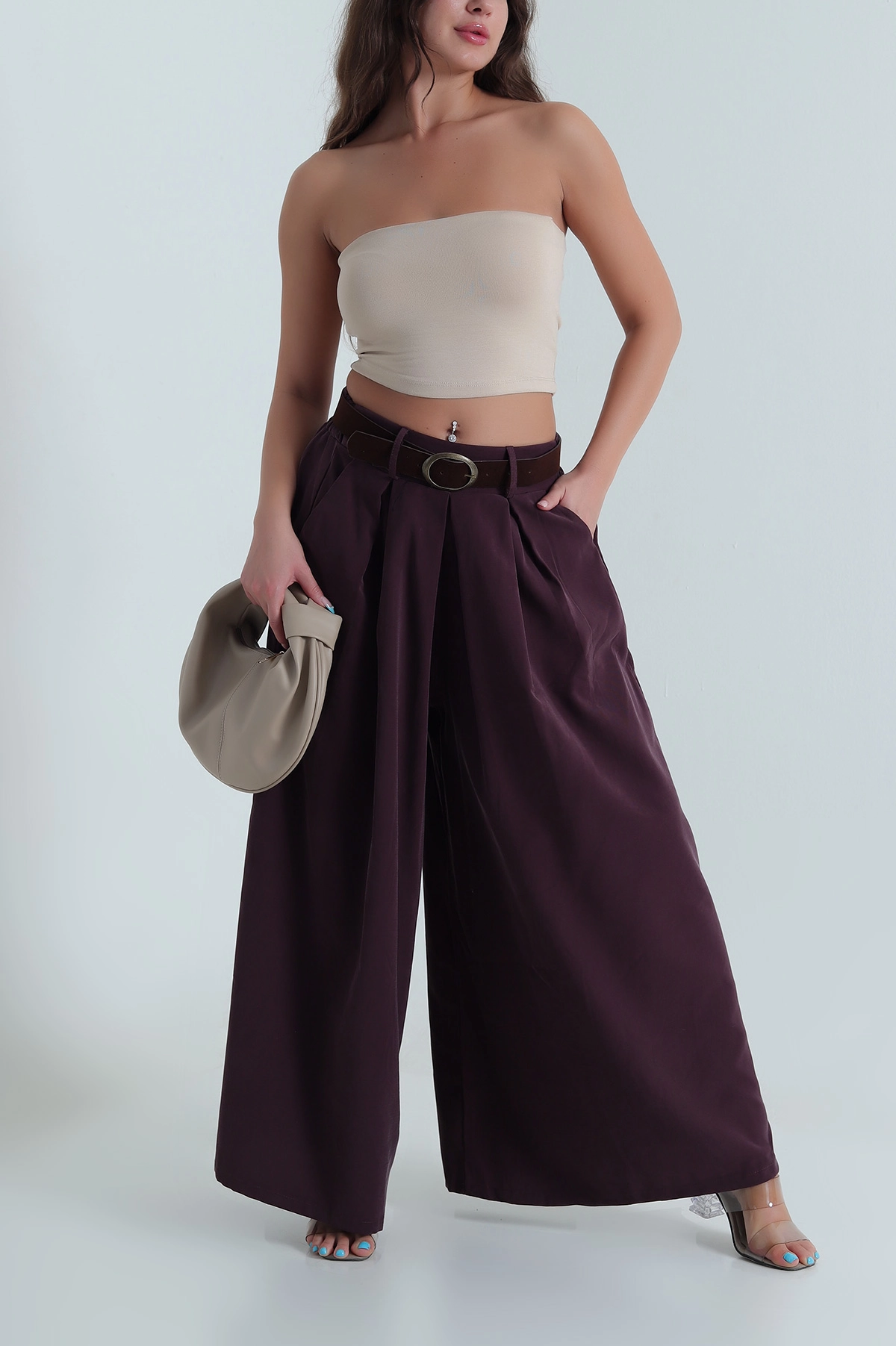 Mor Tencel Pileli Kadın Pantolon 483933