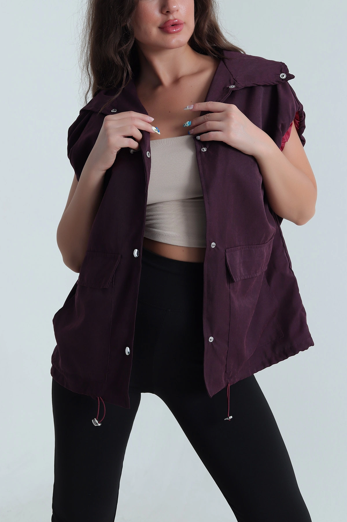 Mor Uzun Basic Omega Kadın Trenç Yelek 484484
