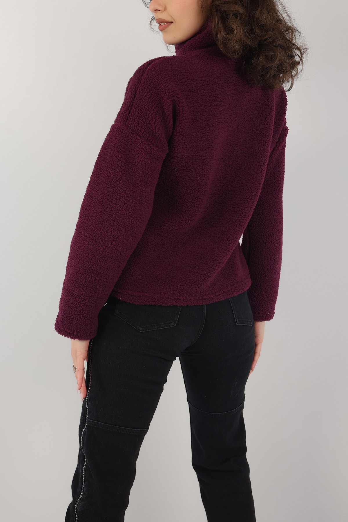 Mor Yarım Fermuarlı Yumoş Sweat 153486