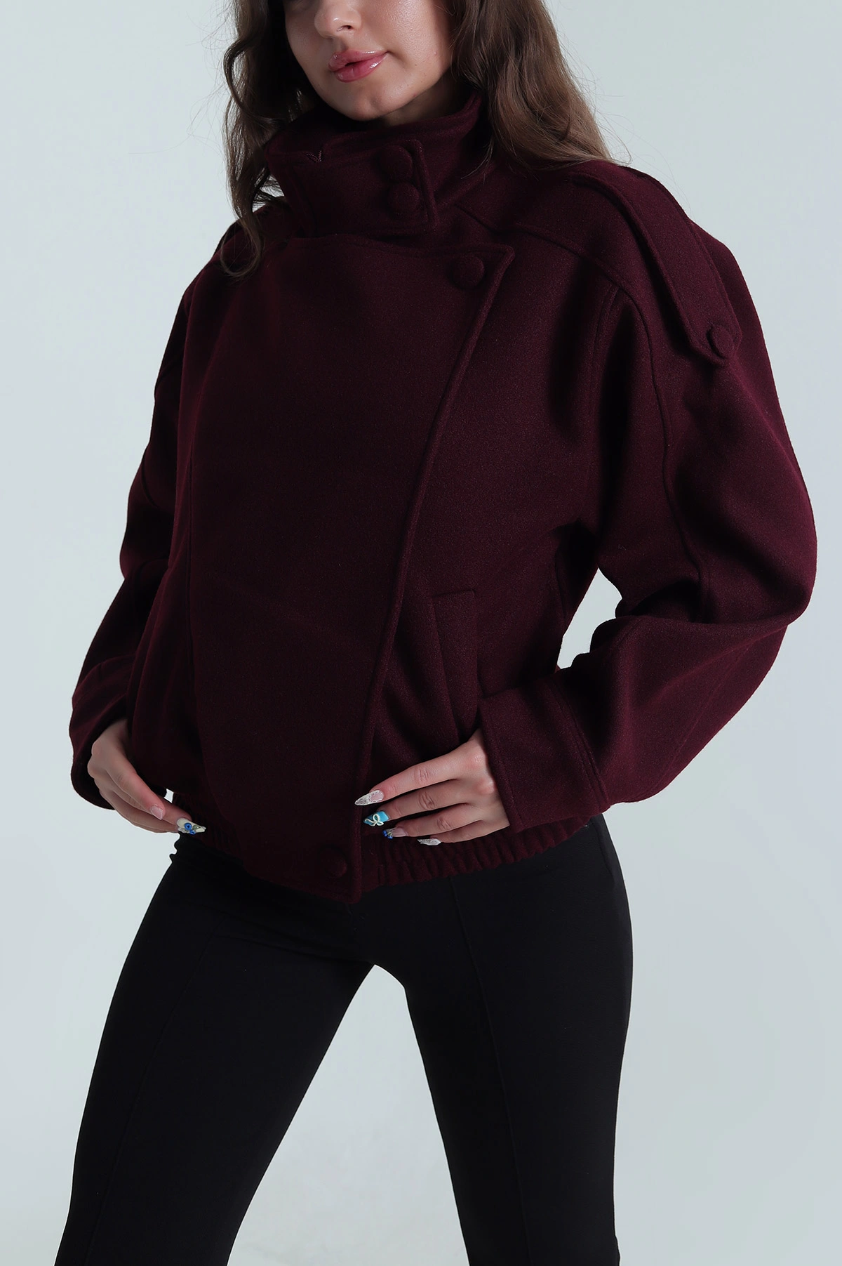 Mor Yeni Sezon Biker Kaşe Kadın Mont 484492