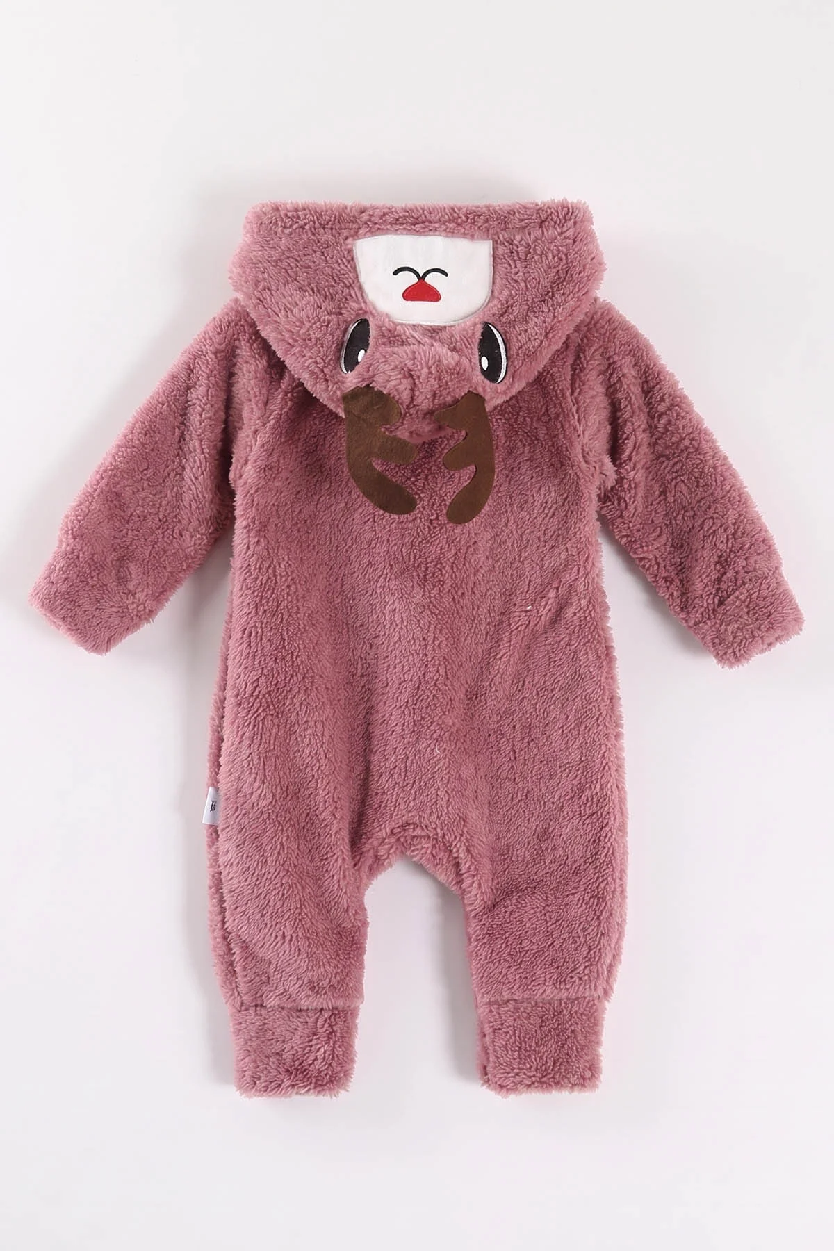 Mürdüm (0-12 Ay) Kapüşonu Geyik Nakışlı  Peluş Kız Bebek Tulum 495377