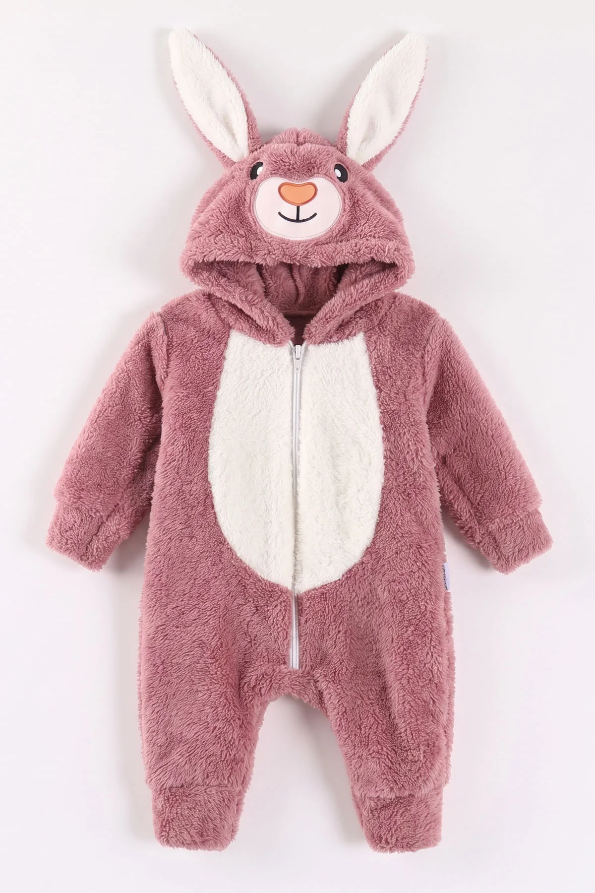 Mürdüm (0-12 Ay) Kapüşonu Tavşan Nakışlı  Peluş Unisex Bebek Tulum 495384