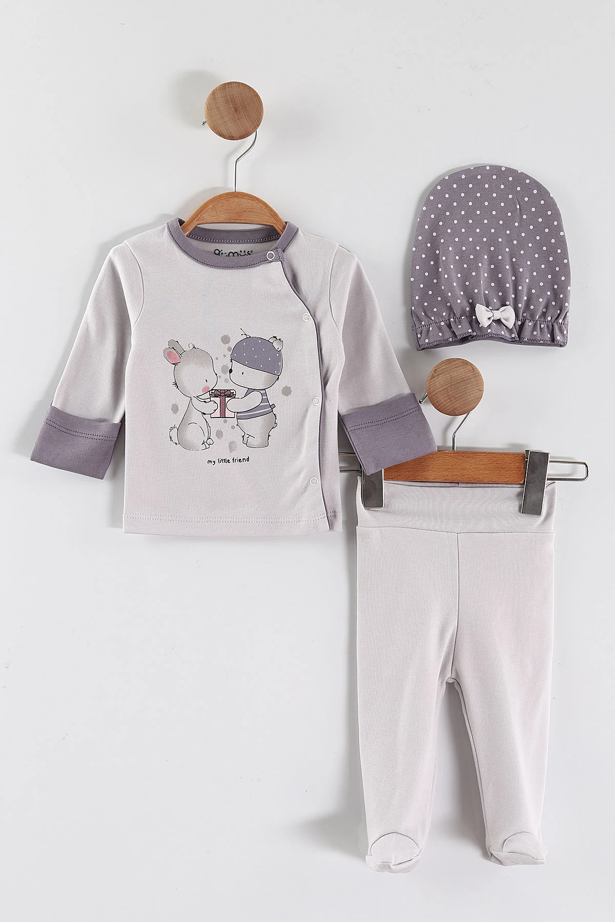 Mürdüm (0-3 Ay) Hediye Paketli Ayıcık Baskılı   Patikli Kız Bebek 3'lü Zıbın Takım 453761