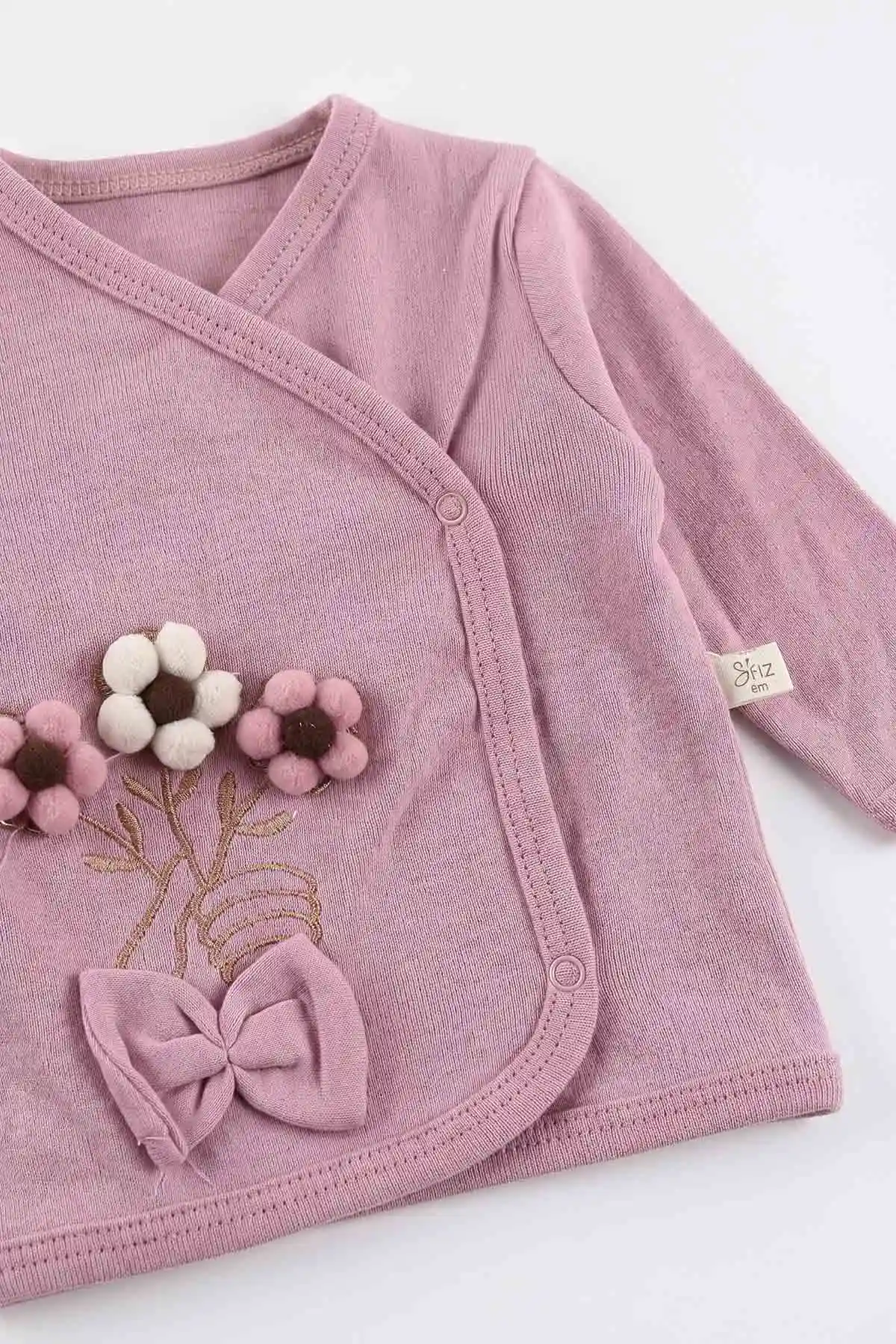 Mürdüm (0-3 Ay) Ponpon Çiçekli 5'li Kız Bebek Zıbın Takım 479260