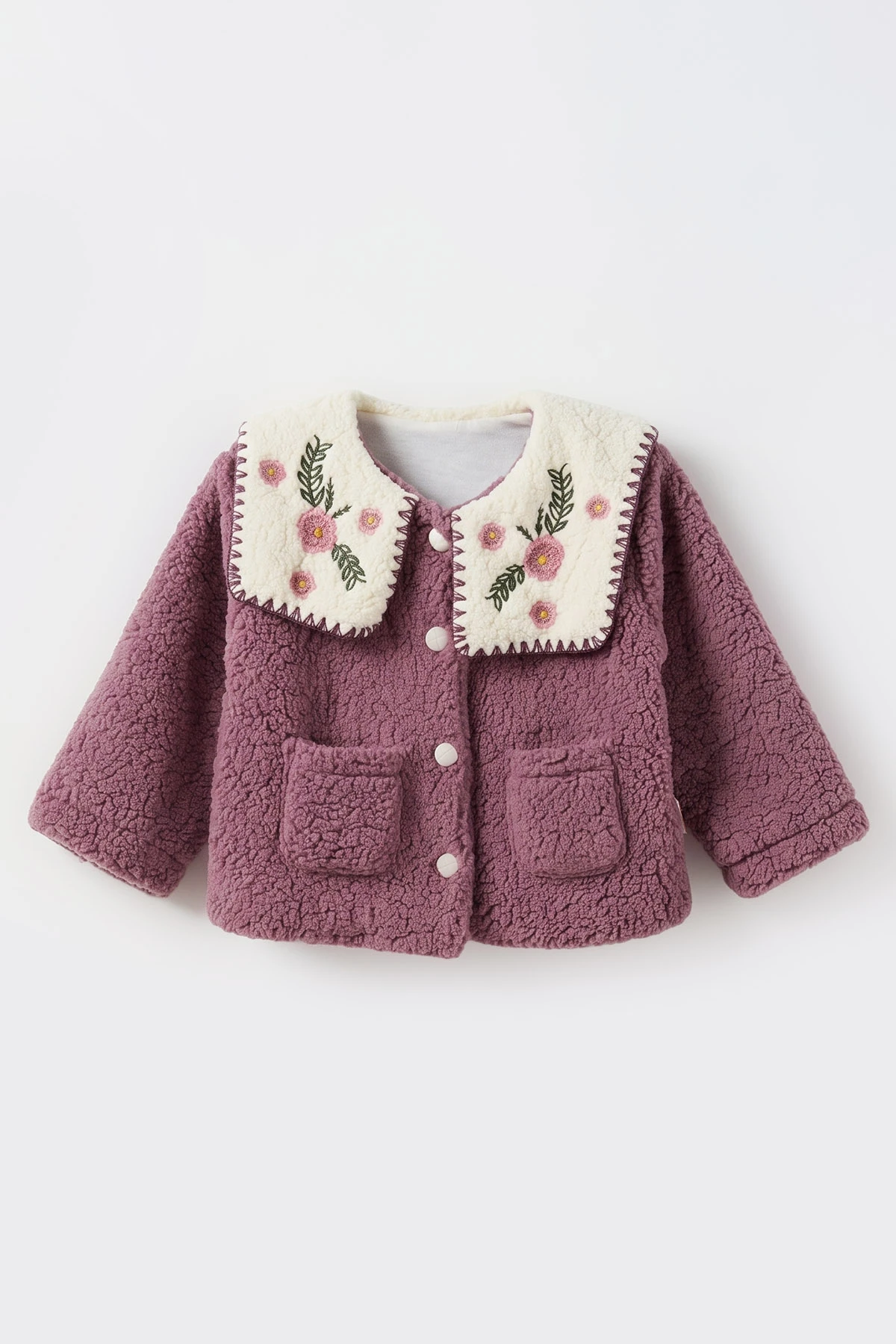 Mürdüm (0-4 Yaş) Yakası Çiçek Nakışlı  Kuzu Kız Çocuk&Bebek  Hırka 487883