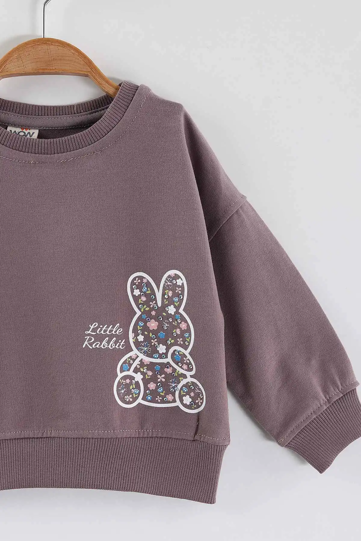 Mürdüm (1-4 Yaş)Tavşan Baskılı  Taşlı Kız Çocuk Sweatshirt 432952
