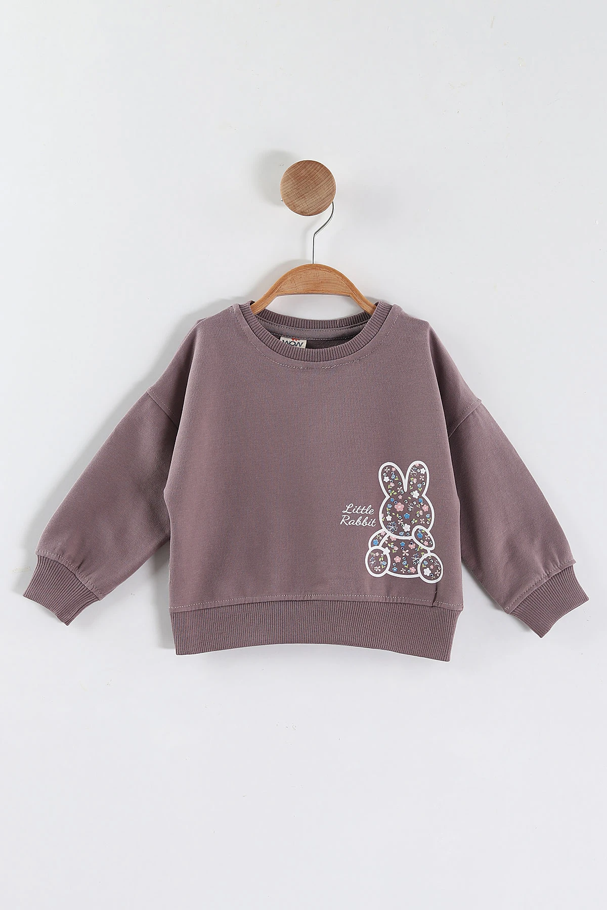 Mürdüm (1-4 Yaş)Tavşan Baskılı  Taşlı Kız Çocuk Sweatshirt 432952