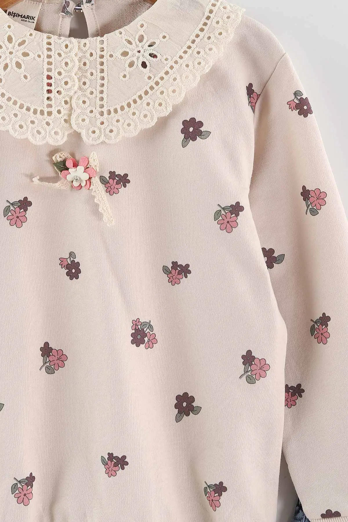 Mürdüm (1-9 Yaş ) Güpür Yaka  Sweatli Kot Pantolonlu Kız Çocuk 2'li Takım 440120