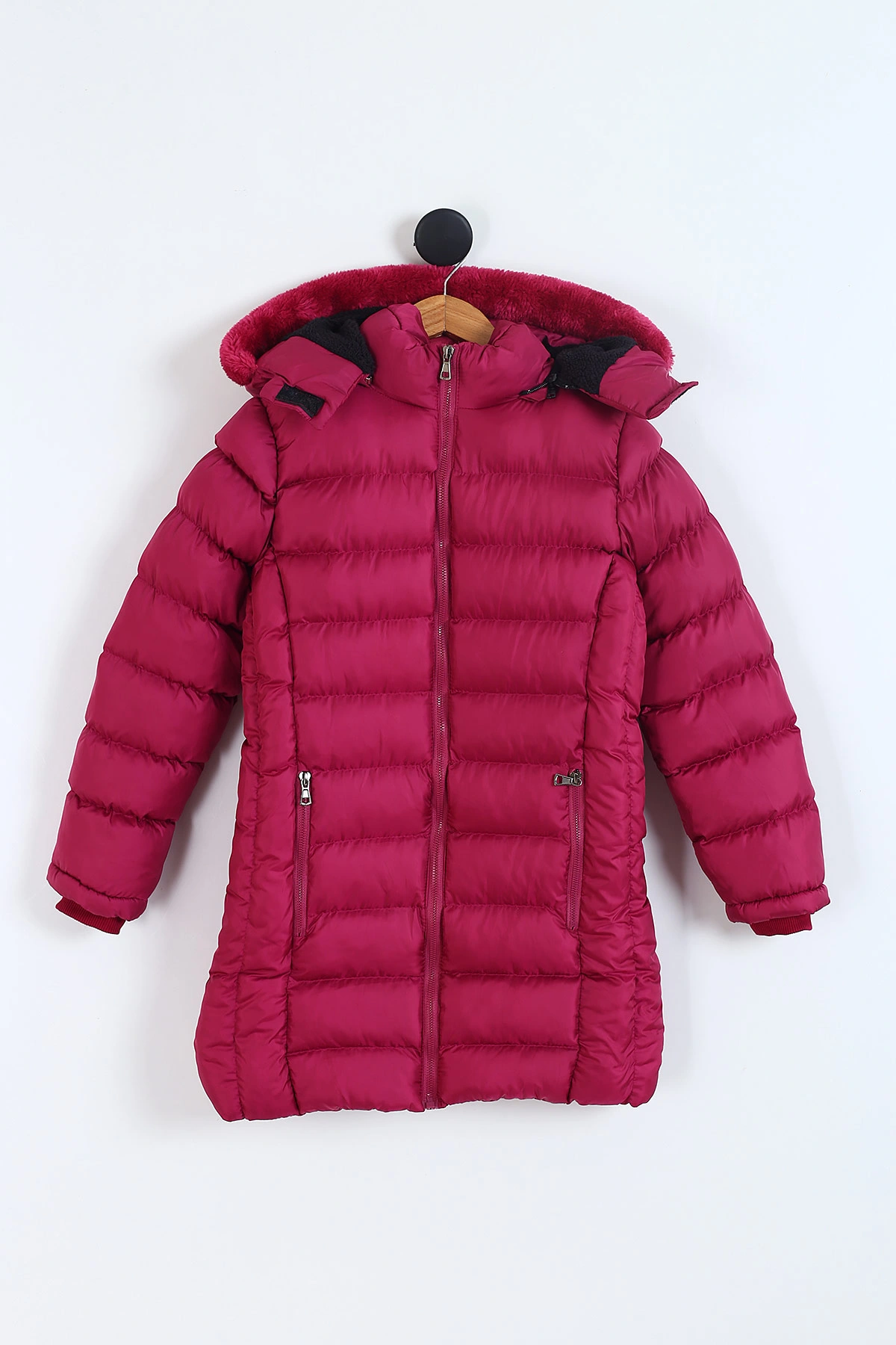 Mürdüm (11-14 Yaş) Kapüşon Peluşlu İçi Kürklü Kız Çocuk Mont 309318