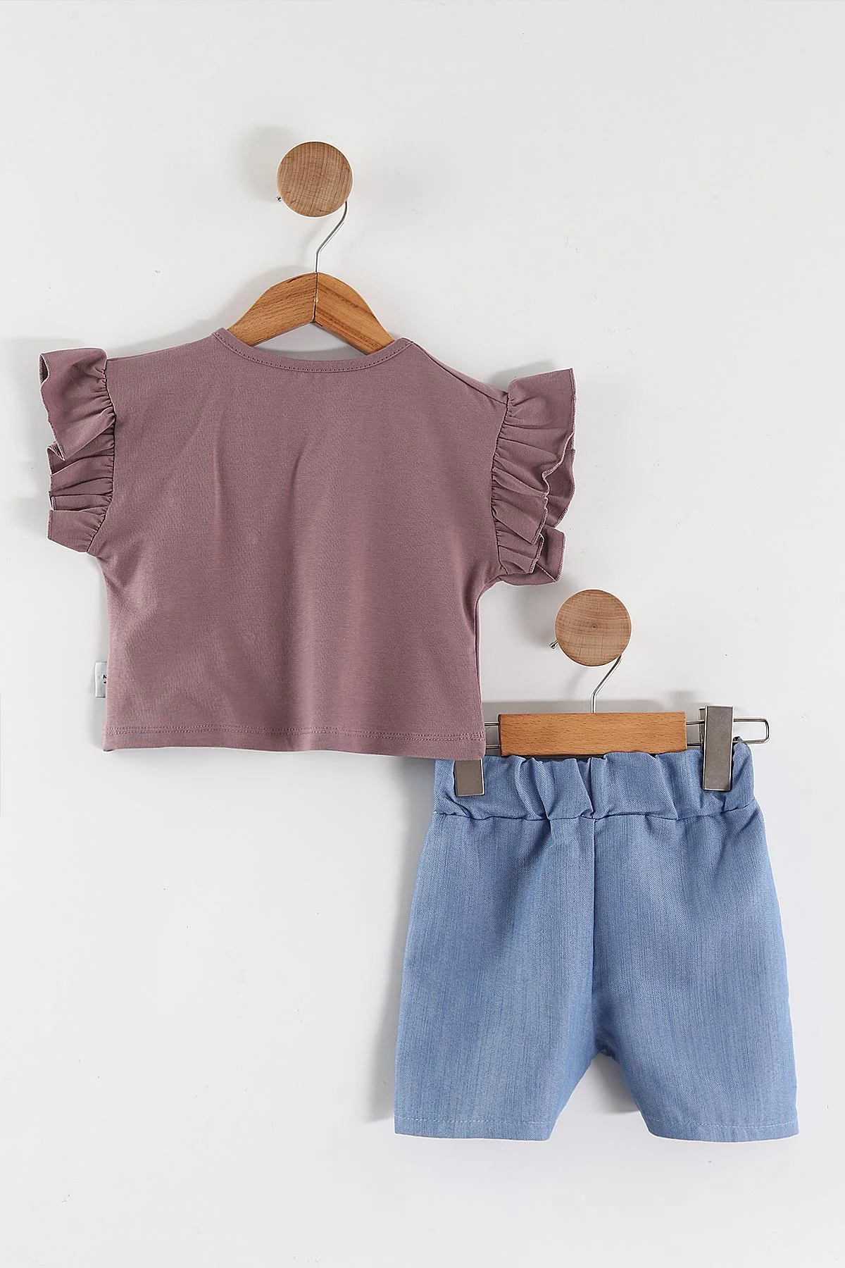 Mürdüm (2-5 Yaş)Fiyonk Baskılı Tencel Kumaş Şortlu Kız Çocuk Takım 462561