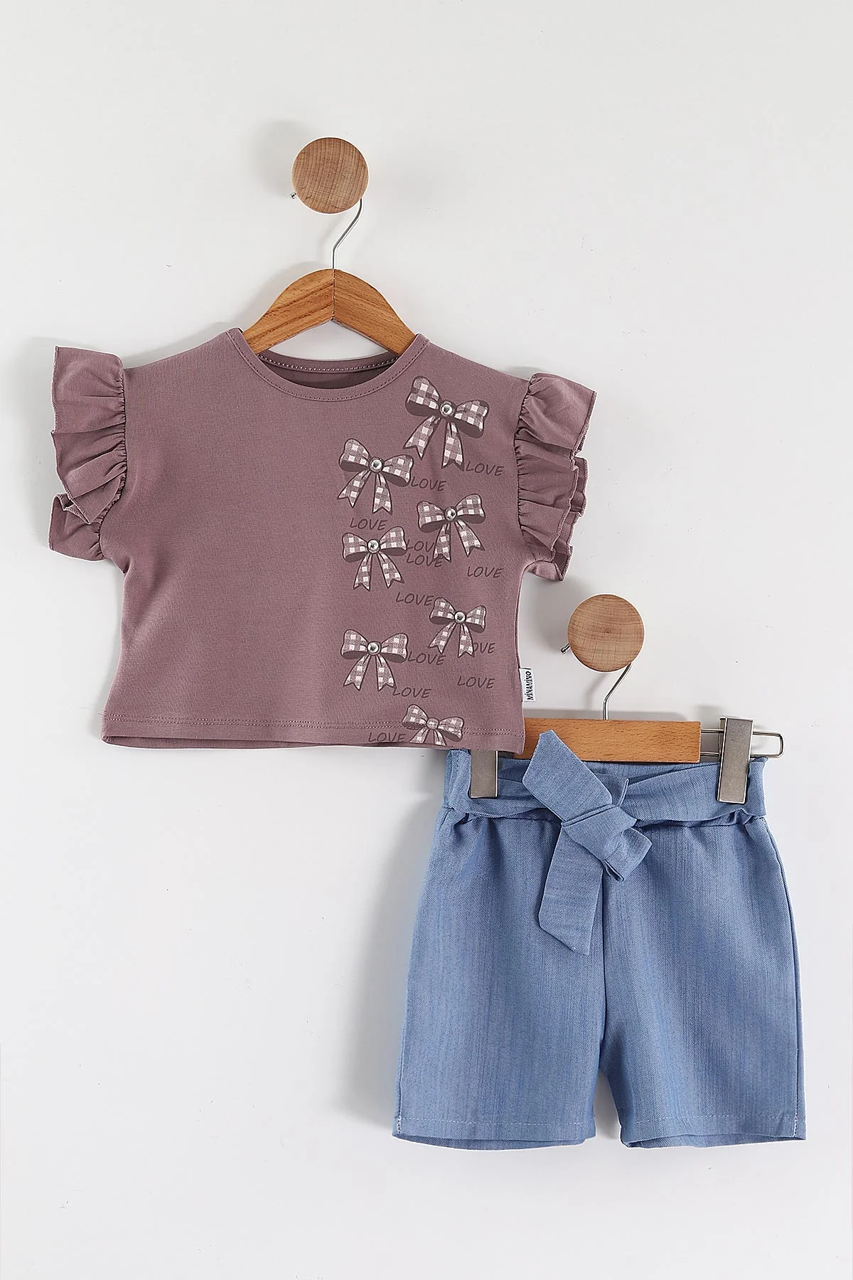 Mürdüm (2-5 Yaş)Fiyonk Baskılı Tencel Kumaş Şortlu Kız Çocuk Takım 462561