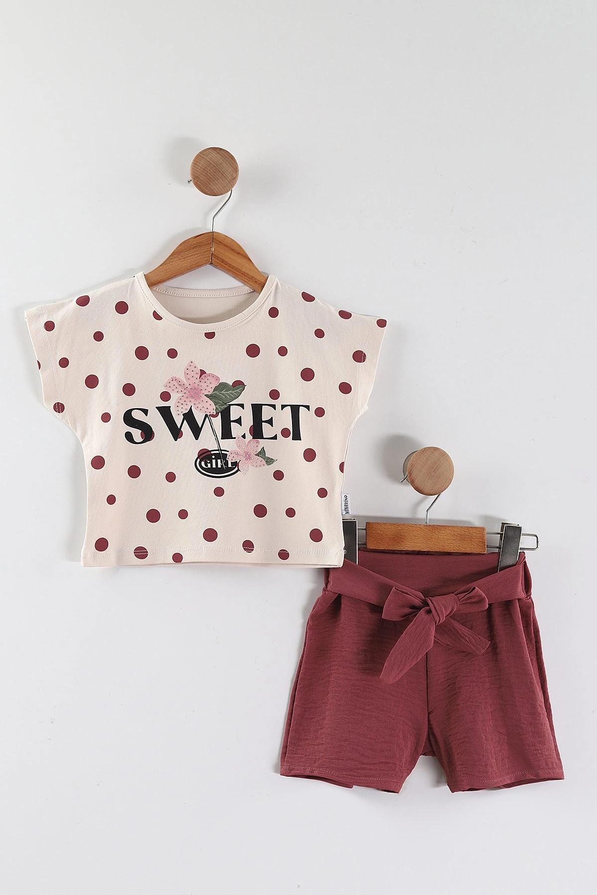 Mürdüm (2-5 Yaş)Sweet Taş Baskılı Flam Keten Kumaş Şortlu Kız Çocuk Takım 451970