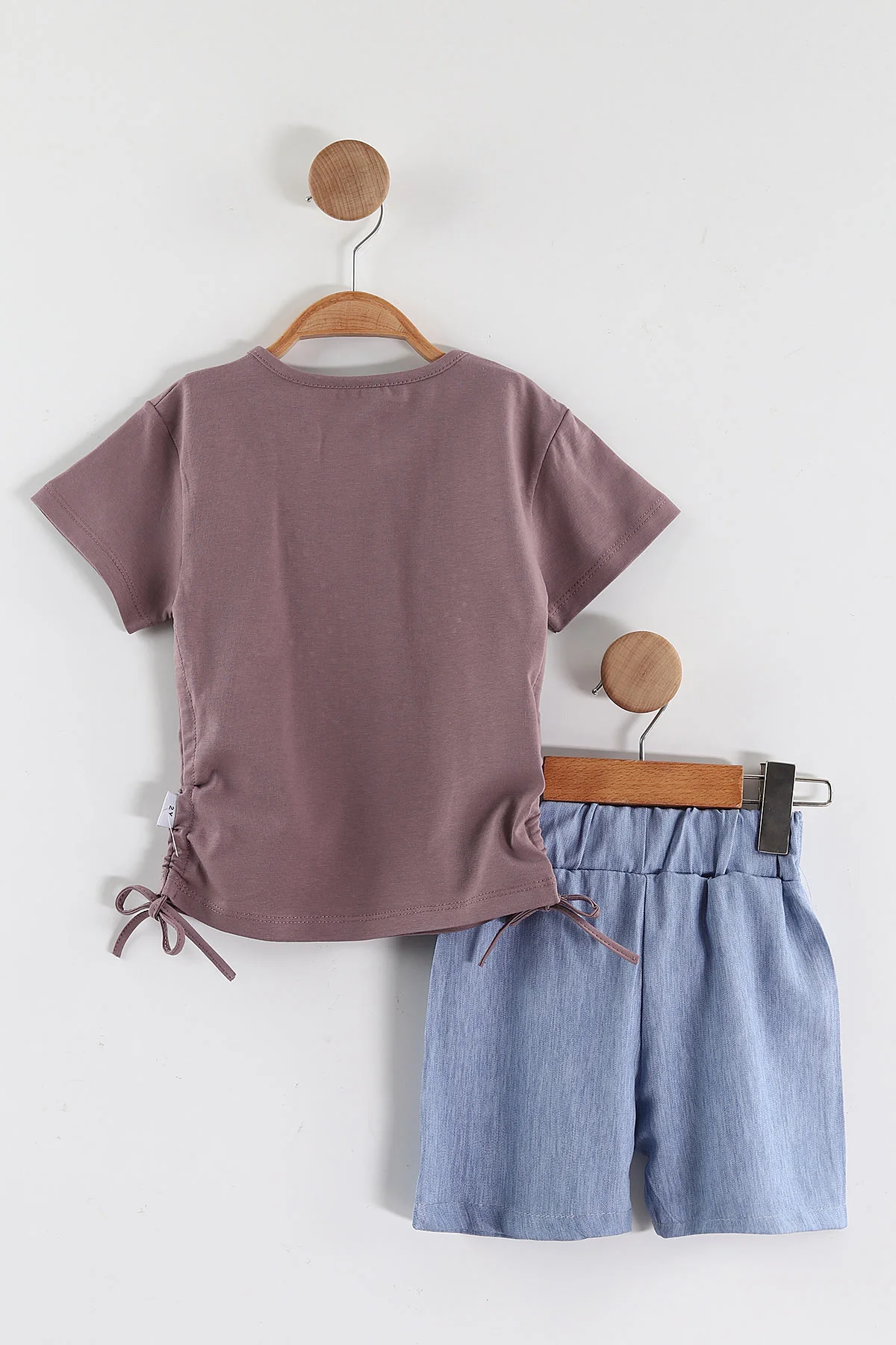 Mürdüm (2-5 Yaş)Taşlı Kalp Baskılı Tencel Şortlu Kız Çocuk Takım 436925