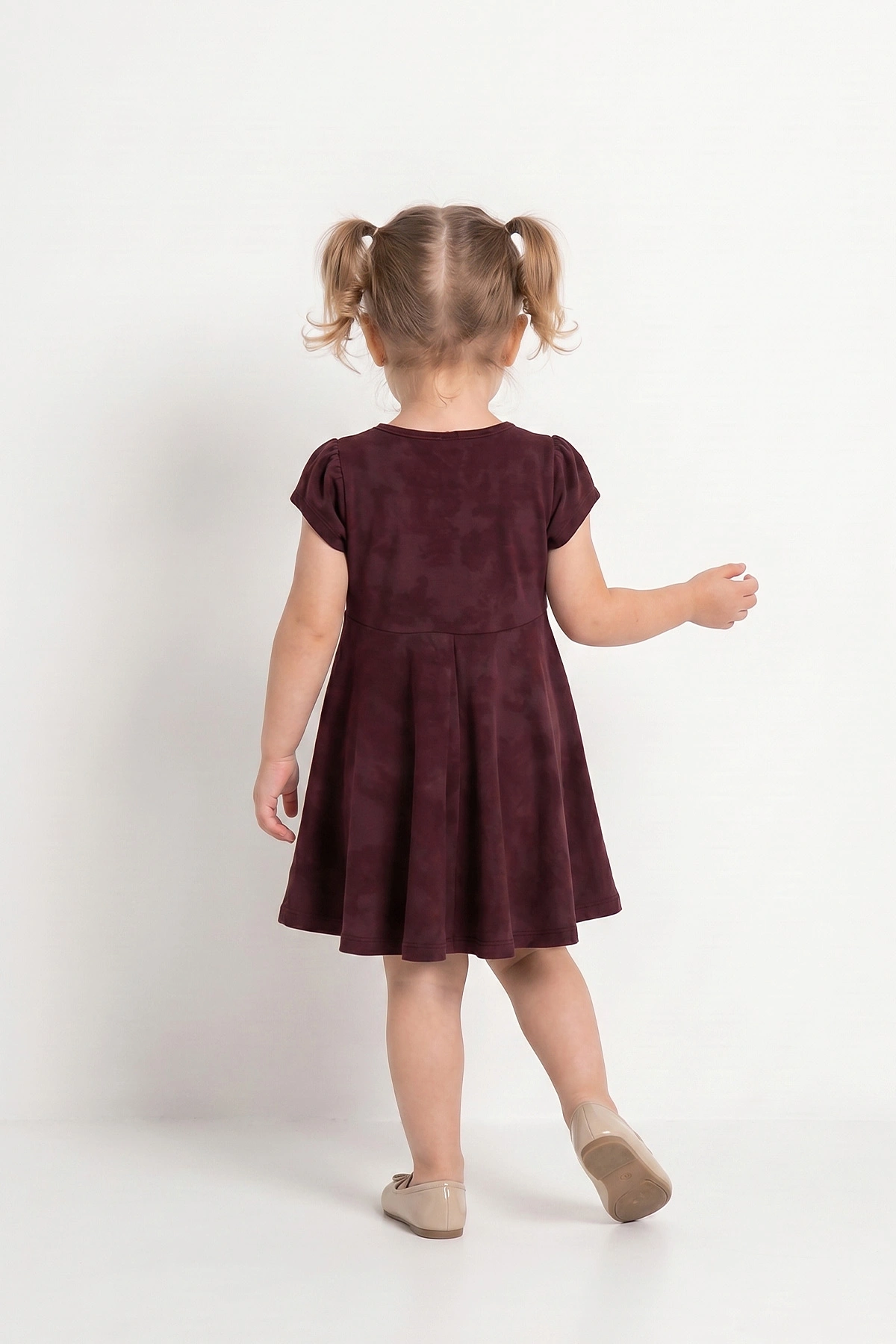 Mürdüm (2-6 Yaş) Büyük Fiyonklu İncili Batik Desen Süprem Kız Çocuk Elbise 459014