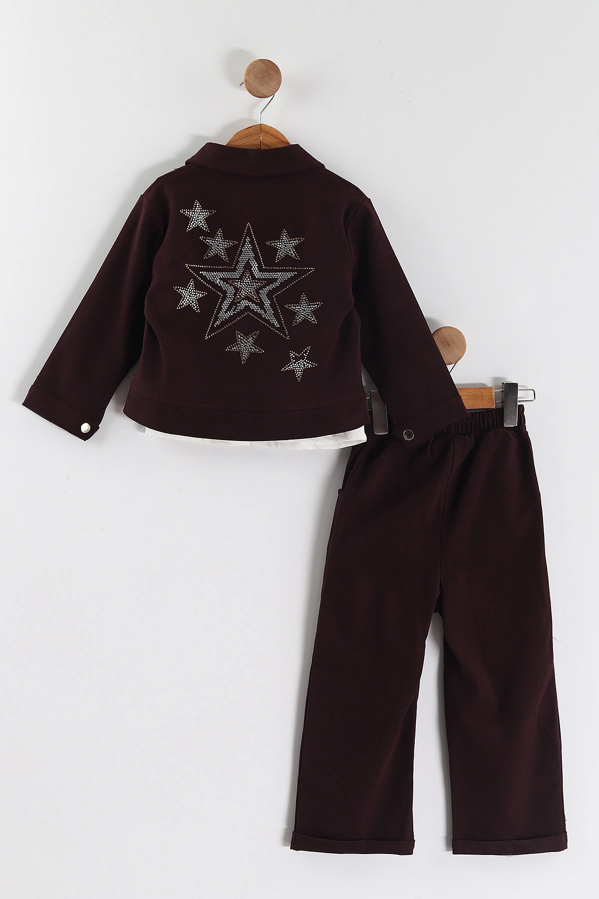 Mürdüm (3-10 Yaş) 3 Yıldızlı Taşlı Ceketli Gabardin Kız Çocuk 3'lü Takım 443403