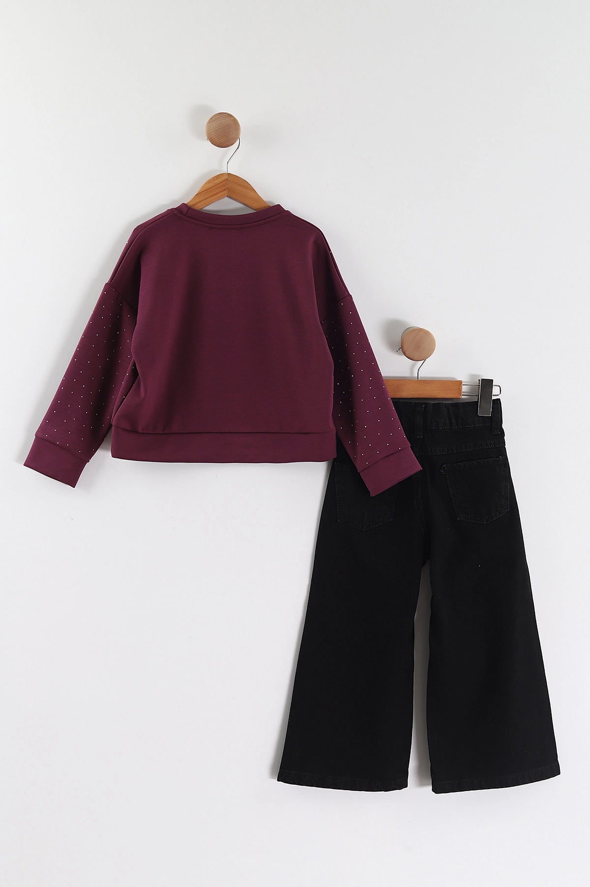 Mürdüm (3-10 Yaş) Taş Baskılı Oysho Sweatli Kot Pantolonlu Kız Çocuk 2'li Takım 443393