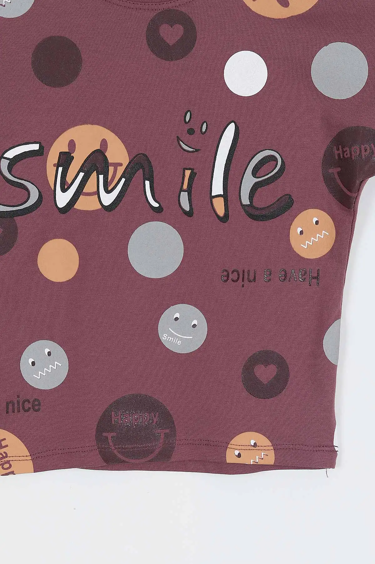 Mürdüm (3-12 Yaş)Smile  Baskılı  Kız Çocuk Kısa Kol Tişört 354031