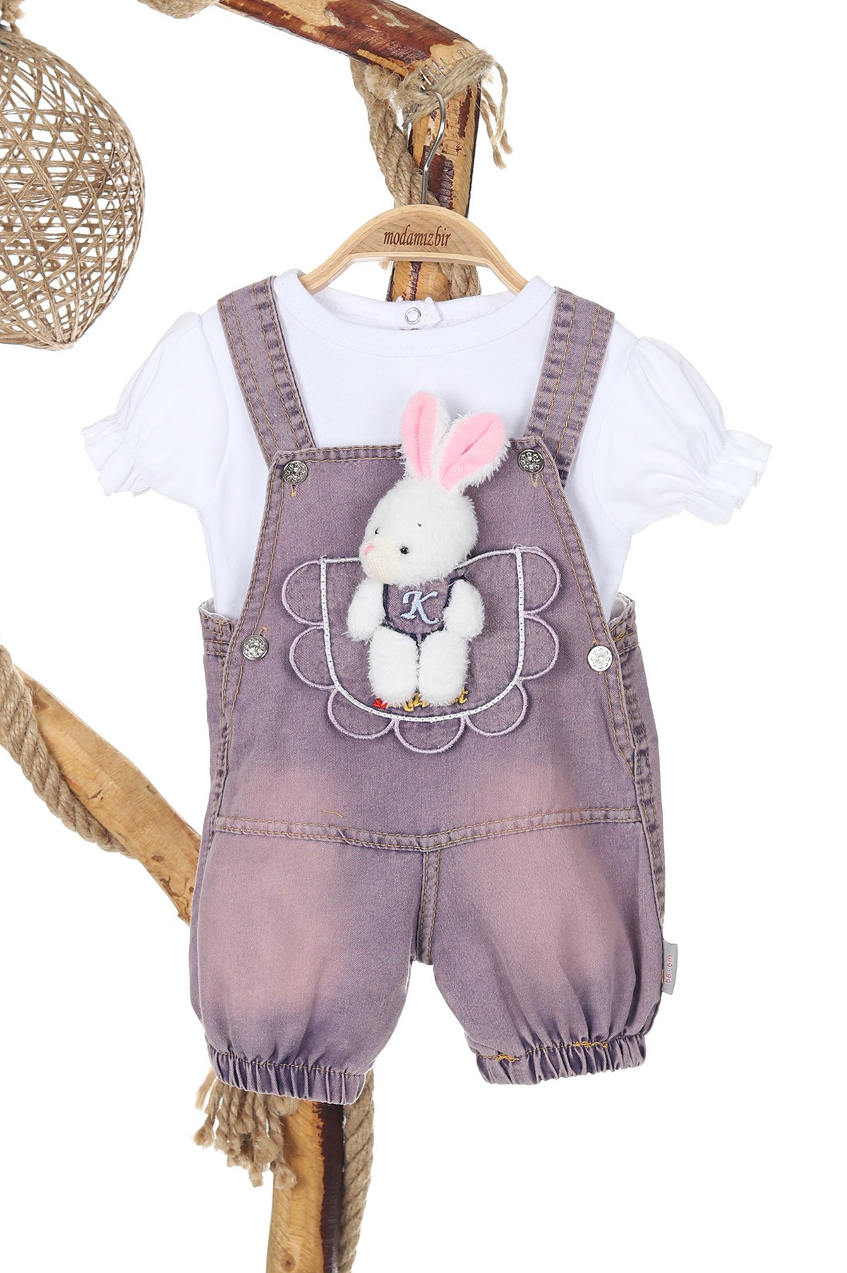 Mürdüm (3-15 Ay) Rabbit Nakışlı Tavşan Oyuncaklı Bahçıvan Kız Bebe Takım 167644