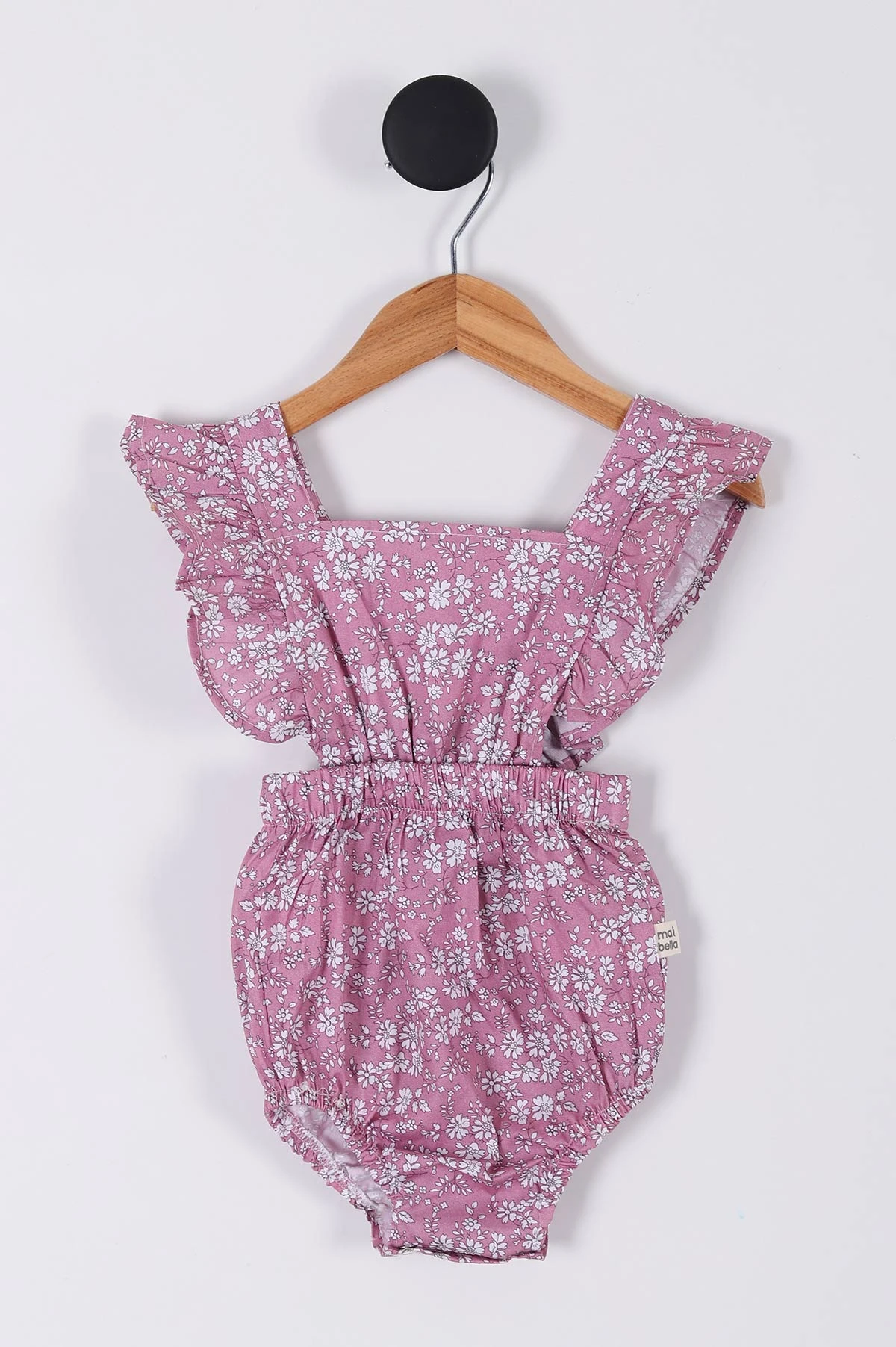Mürdüm (3-18 Ay) Kol Fırfırlı Çiçek Baskılı Kız Bebek Zıbın Elbise 264109