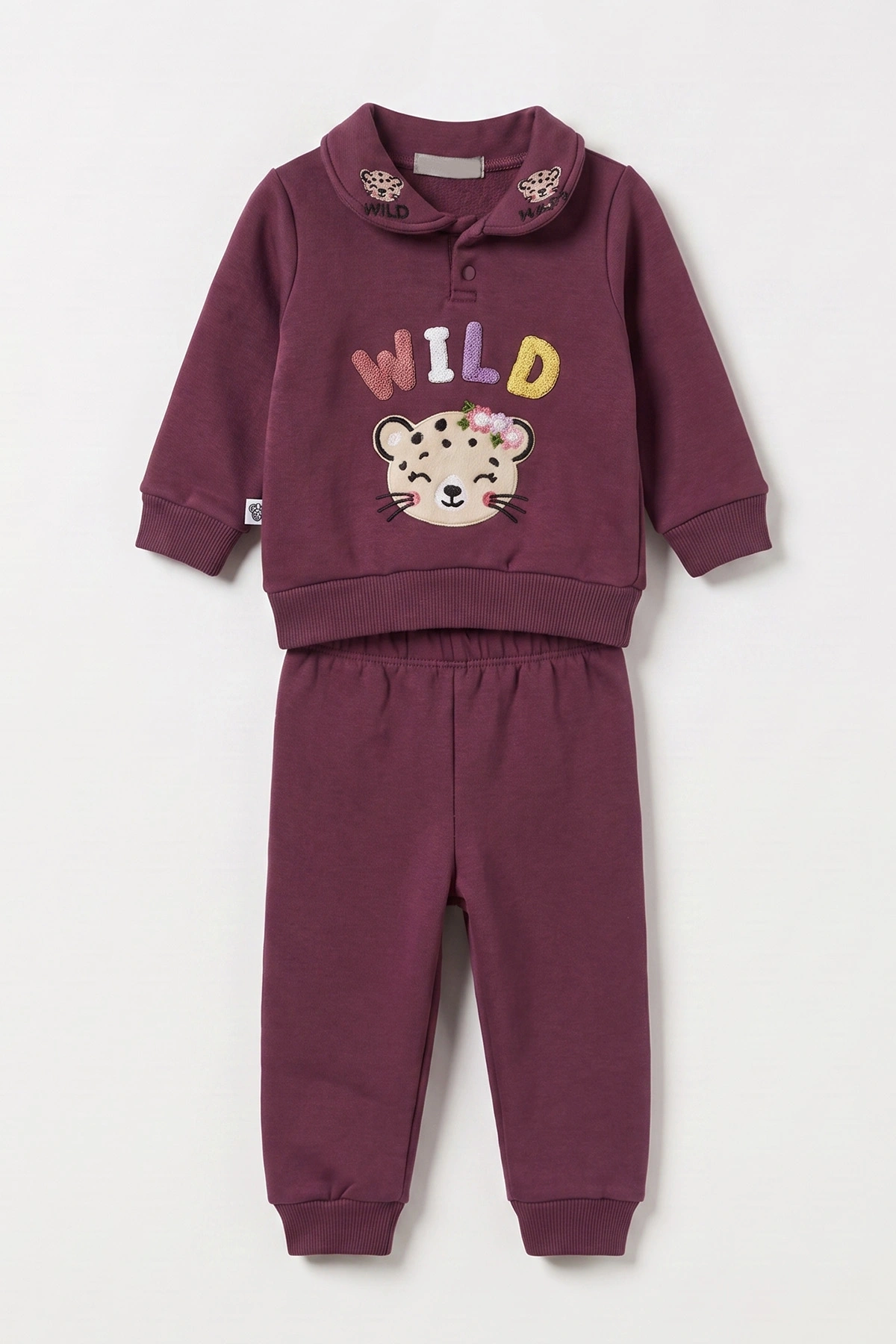 Mürdüm (3-24 Ay) Wild  Nakışlı Yakası Patlı  3 İp Şardonlu Kız Bebek Kışlık Takım 486777