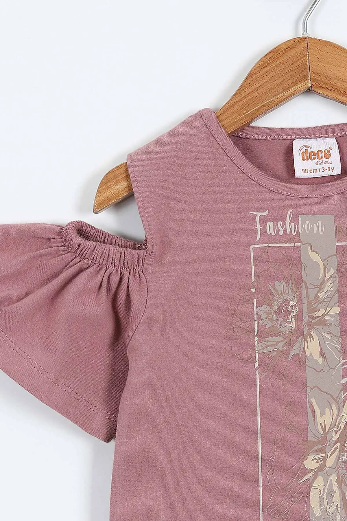 Mürdüm (3-7 Yaş) Fashion Baskılı Açık Omuz Detaylı Kemerli Şortlu Kız Çocuk Yazlık Takım 361719