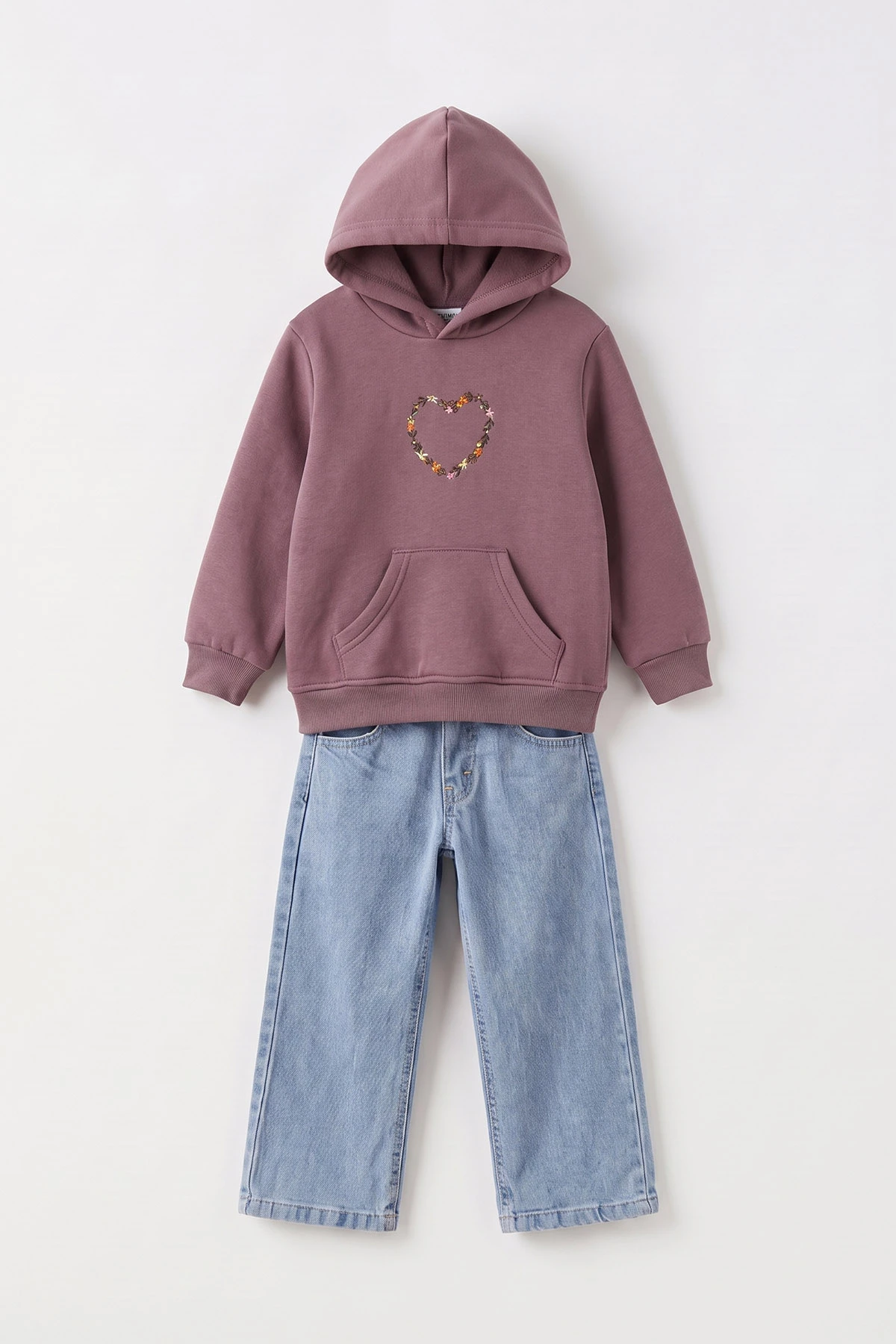 Mürdüm (4-12 Yaş) 3 İplik Şardonlu Sweatshirt Kot Pantolon Kız Çocuk İkili Takım 497601