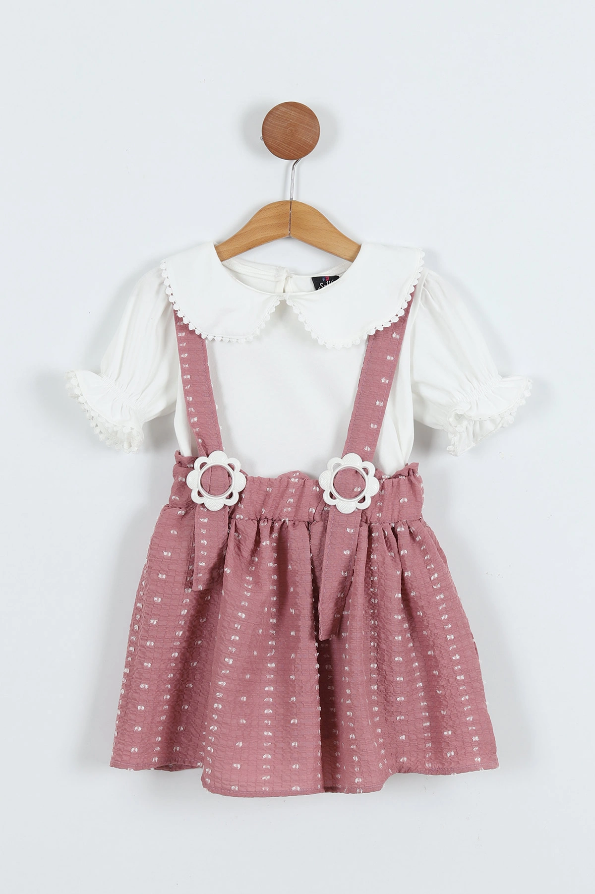 Mürdüm (4-8 Yaş) Papatya Tokalı Bebe Yaka Kız Çocuk Salopet Takım 276851
