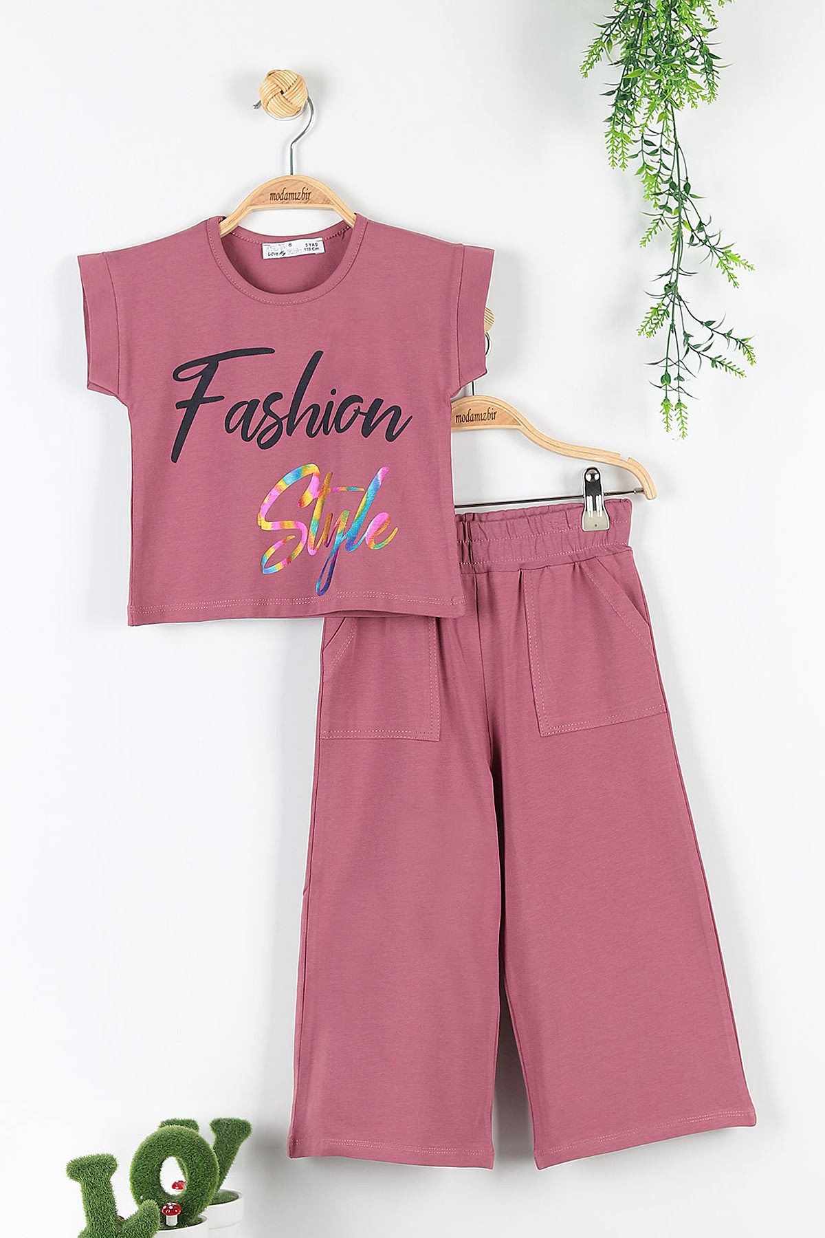 Mürdüm (5-8 Yaş) Fashion Baskılı Kol Detaylı Kız Çocuk Takım 172740