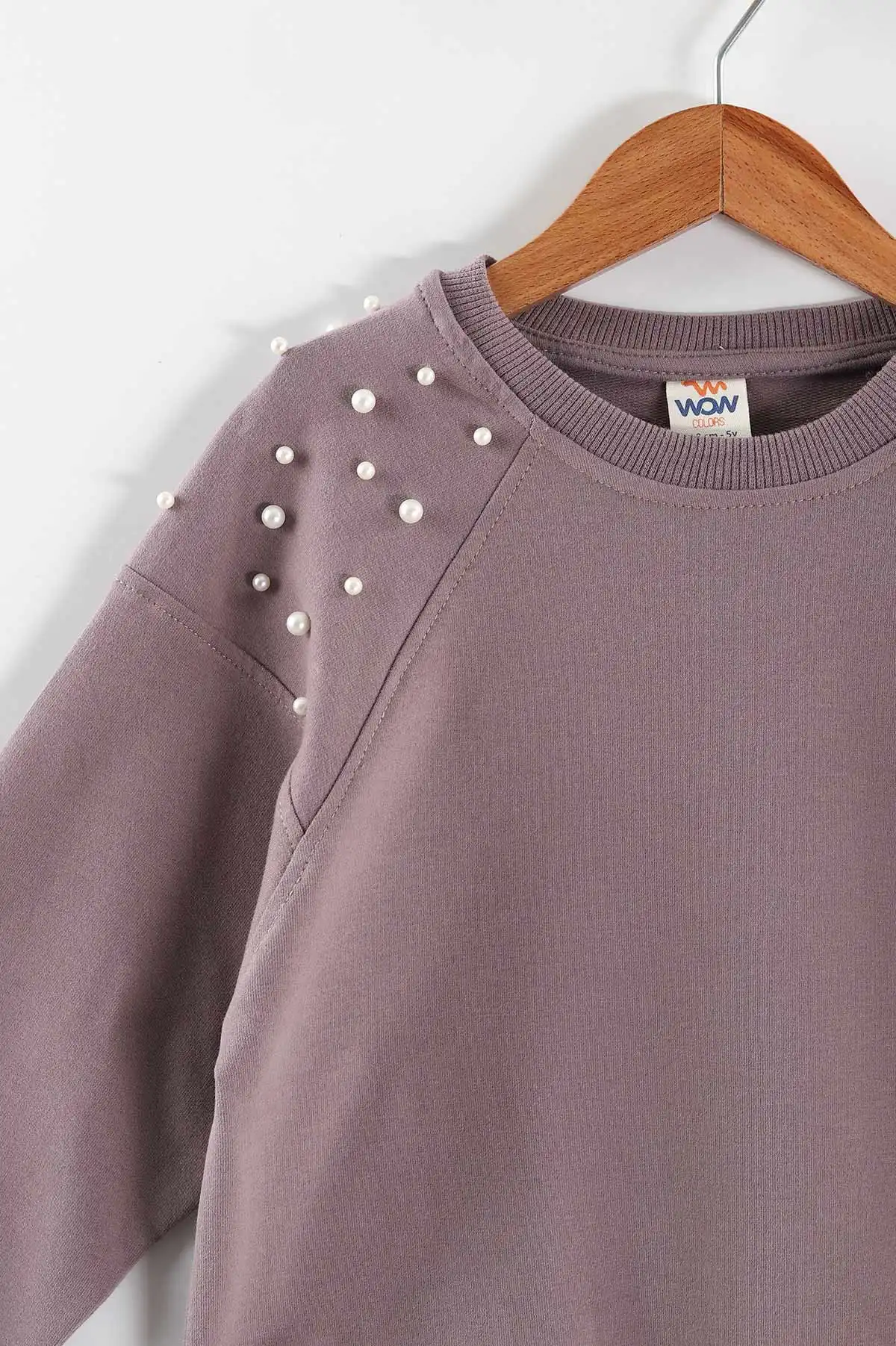 Mürdüm (5-8 Yaş)Omuzları İncili Kız Çocuk Sweatshirt 432894