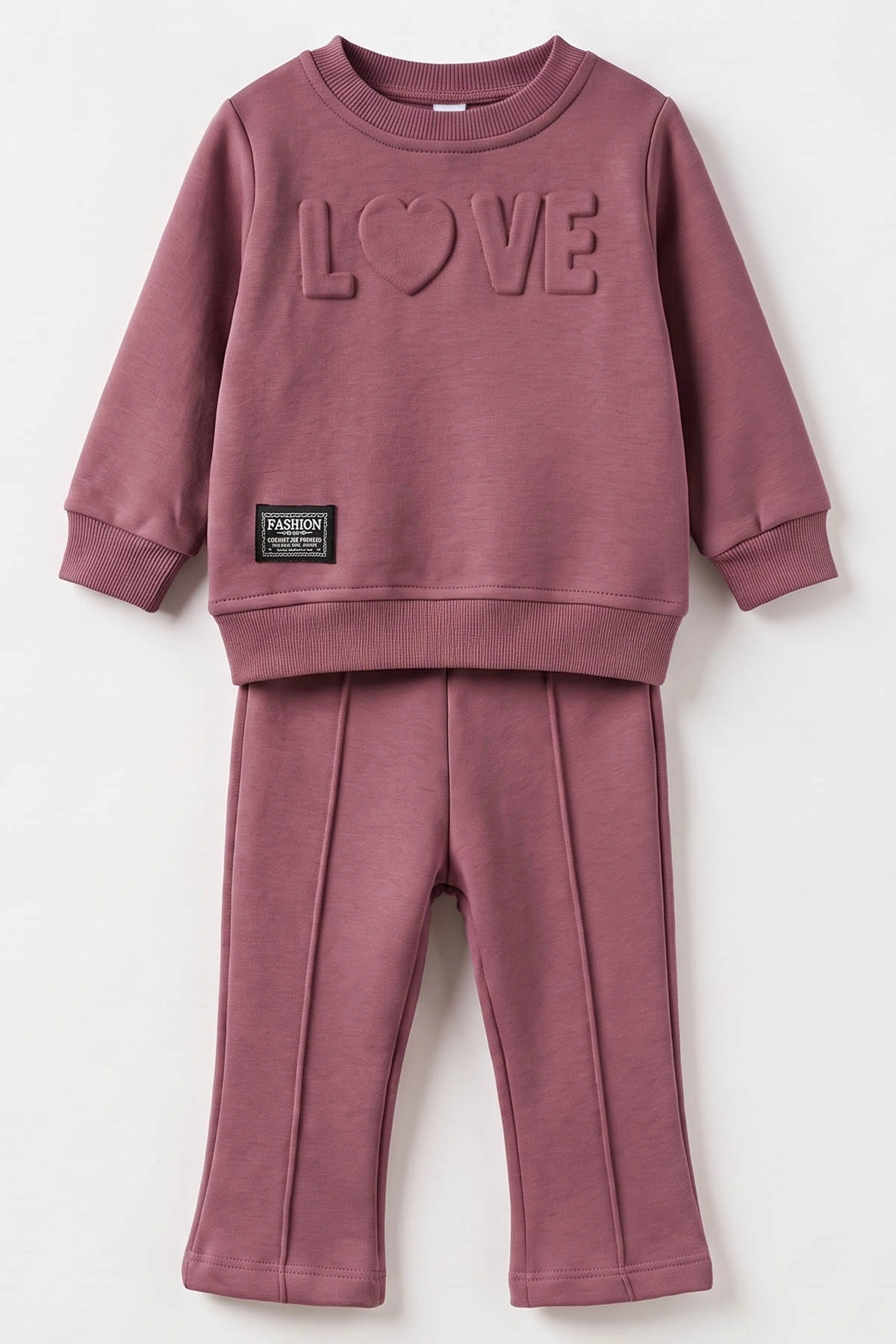 Mürdüm (6-24 Ay) Love Kabartma Baskılı 3 İp Şardonlu Kız Bebek 2'li Takım 495616