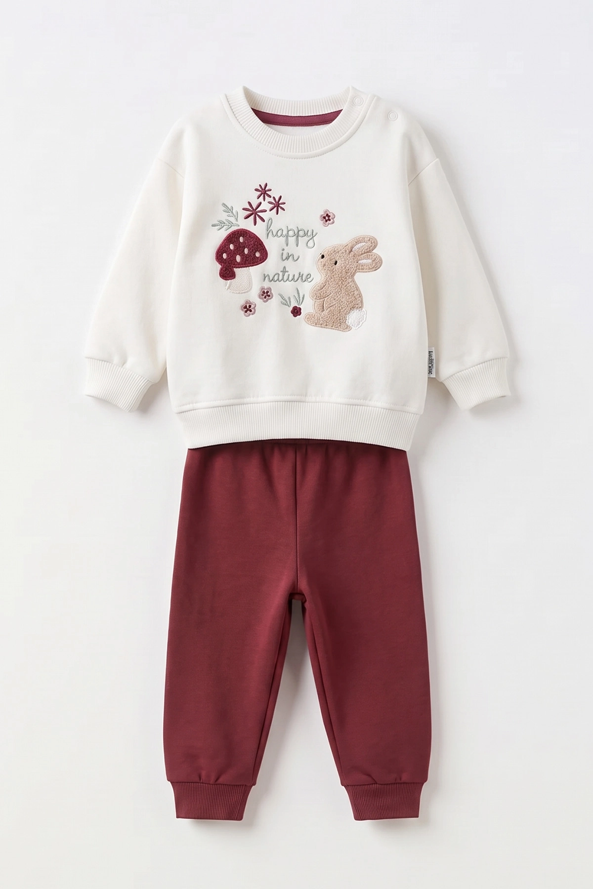 Mürdüm (6-24 Ay) Süzene Mantar ve Tavşan Nakışlı  3 İp Şardonlu Kız Bebek 2'li Takım 499443