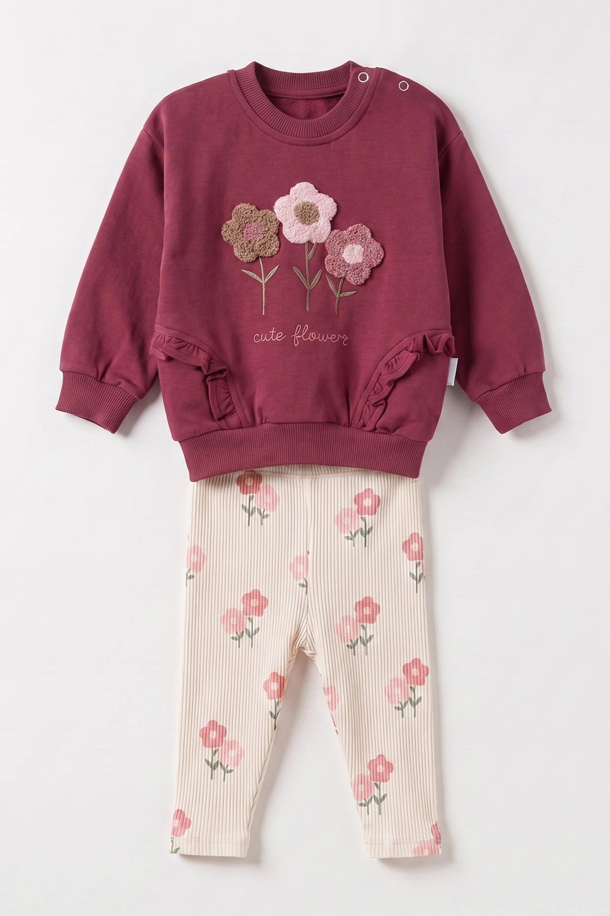 Mürdüm (6-24 Ay) Süzene Papatya Nakışlı Fitilli Taytlı Kız Bebek Takım 478670