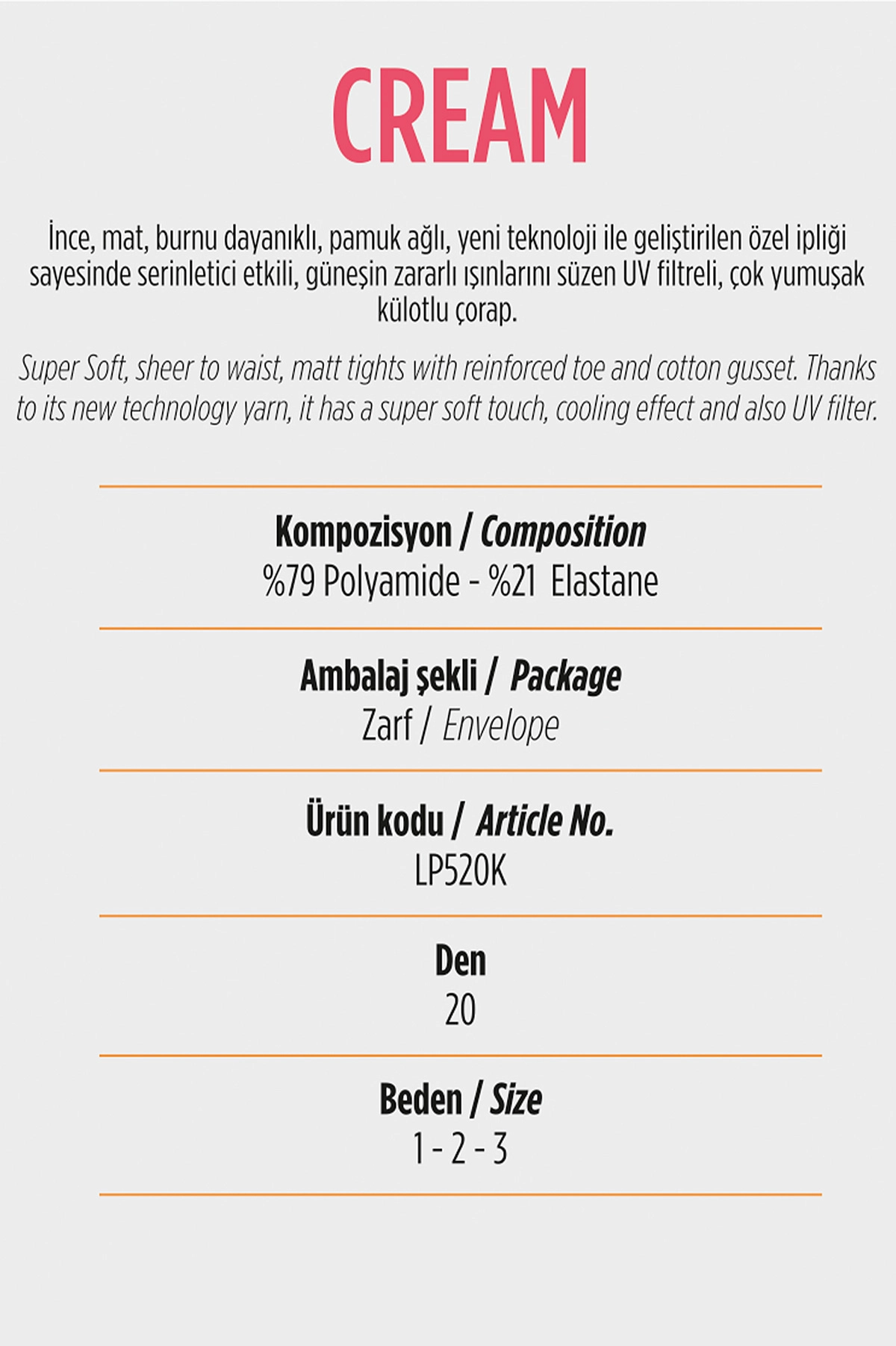 Mürdüm -  67 Penti Cream 20 Den Kadın Külotlu Çorap 423785