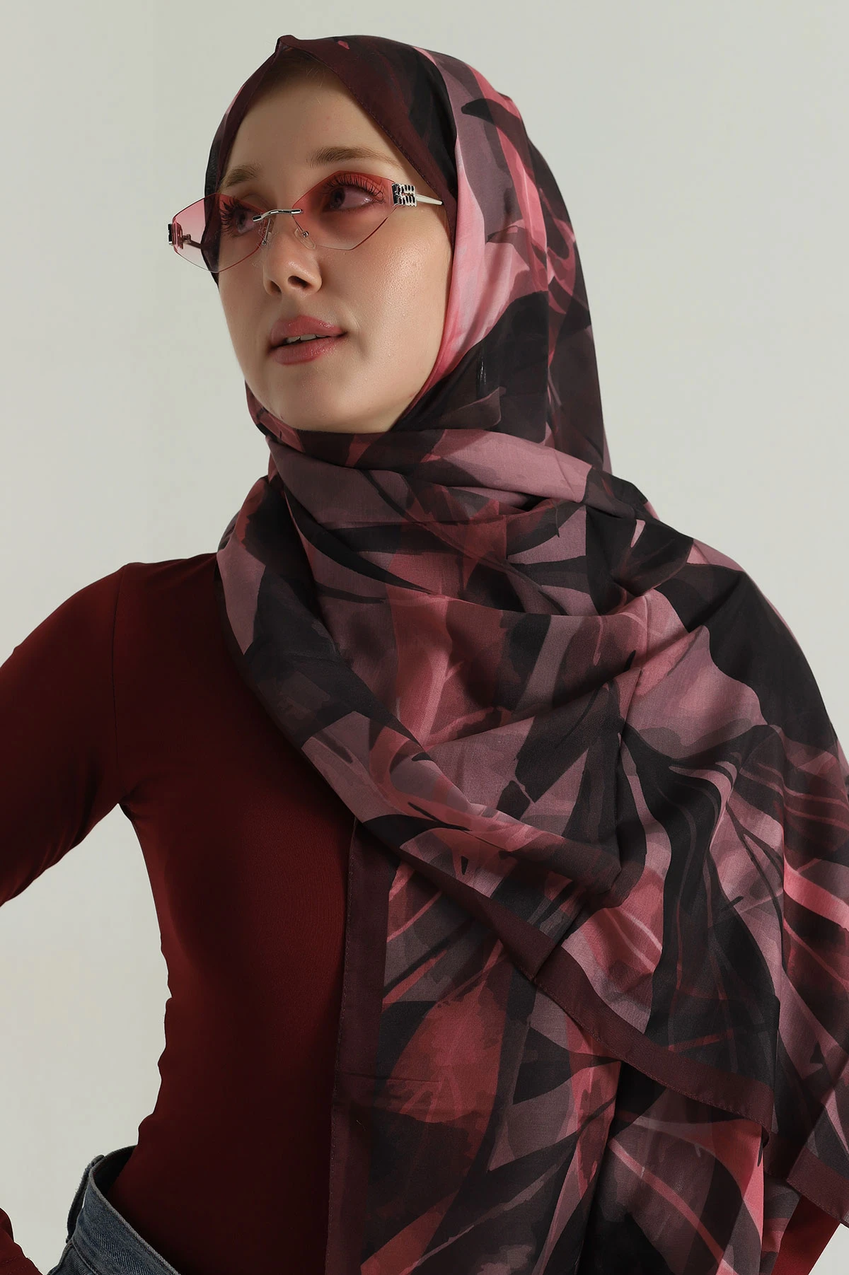 Mürdüm 75x180 Cm Our Fashion Dijital Baskılı Desenli Nova Şal 396808