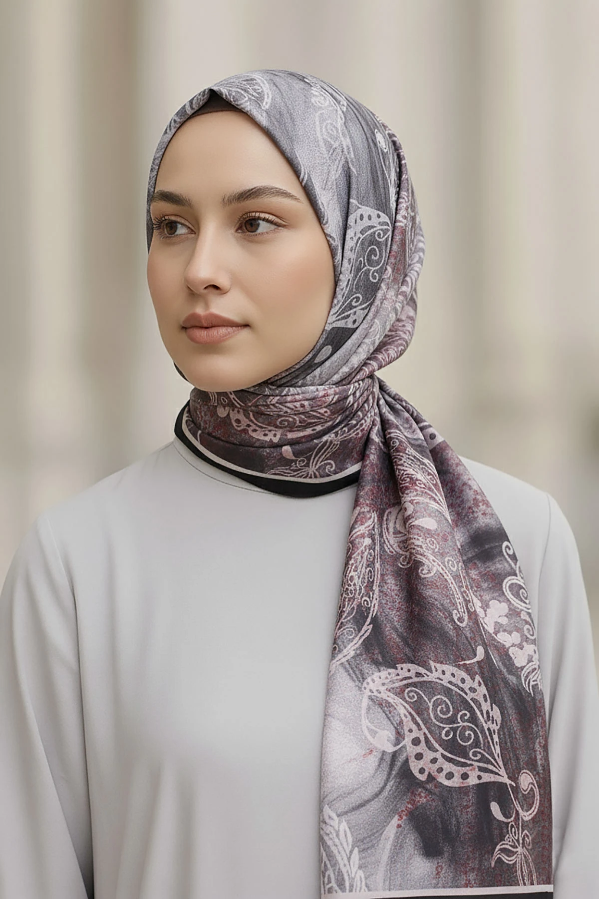 Mürdüm 75x180 Cm Our Fashion Dijital Baskılı Desenli Bambu Kraş Şal 408682