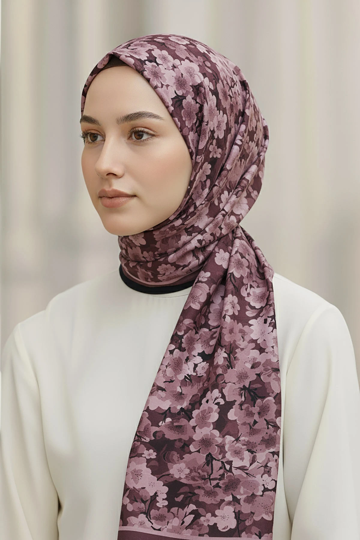 Mürdüm 75x180 Cm Our Fashion Dijital Baskılı Desenli Bambu Kraş Şal 408701