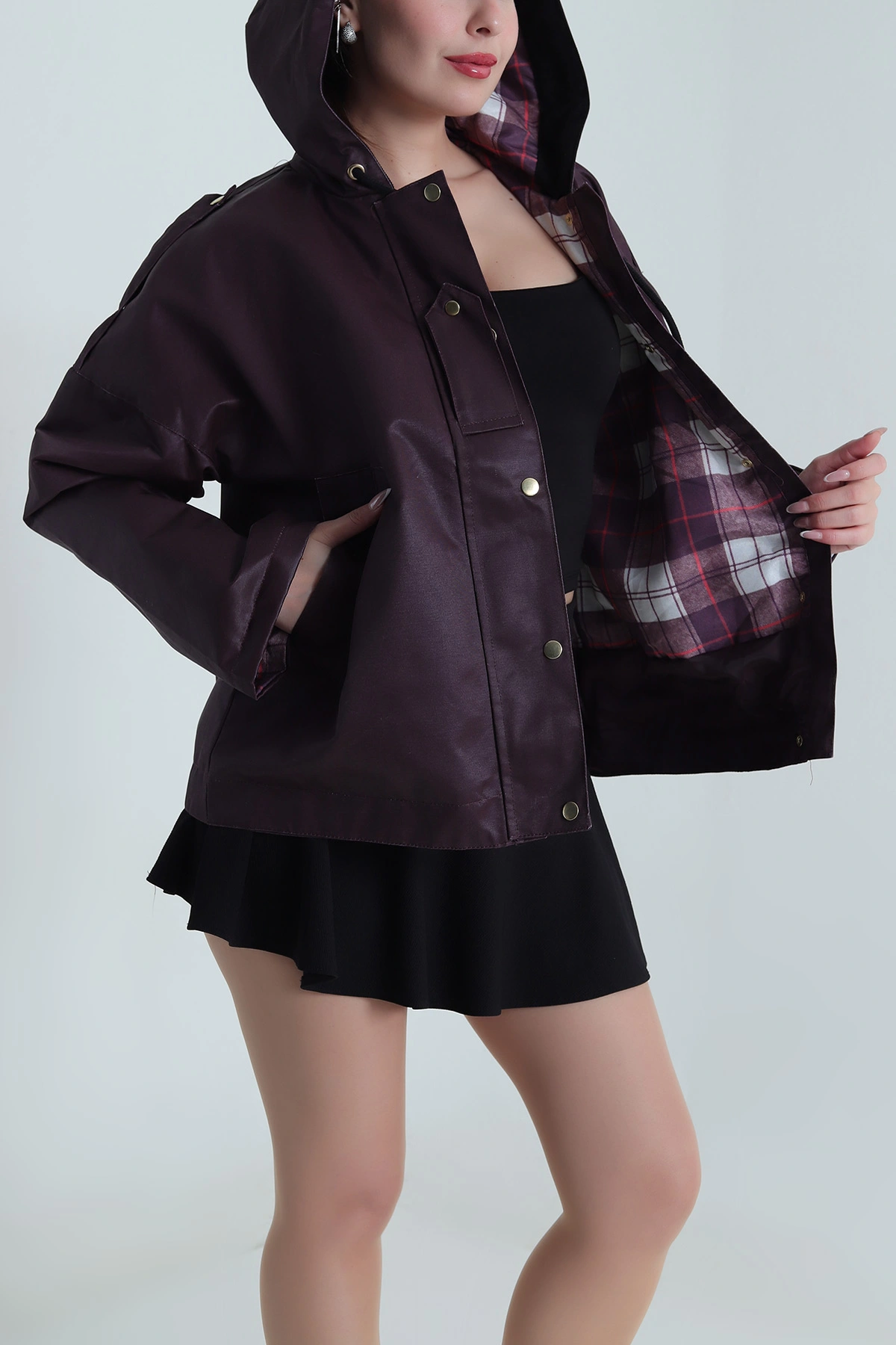 Mürdüm Barbour Kapüşonlu Kadın Ceket 488843
