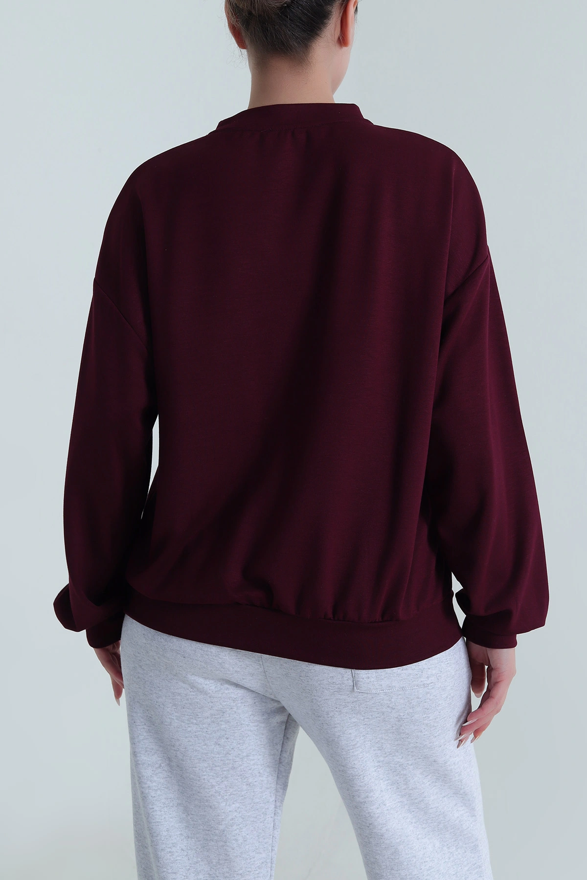 Mürdüm Basic Modal Kadın Fermuarsız Sweat 487387